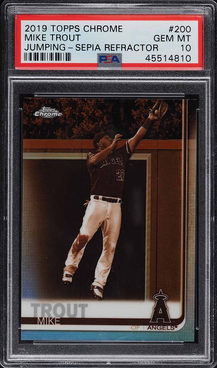 2019 Topps Chrome Jumping Sepia Refractor Mike Trout #200 PSA 10 GEM MINT