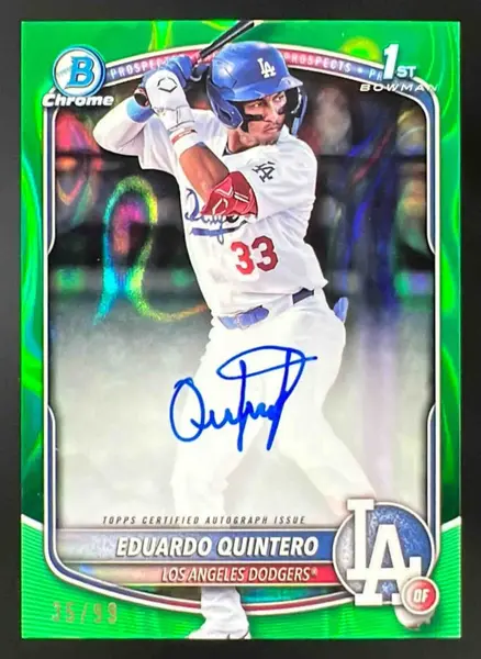 2025 Bowman Chrome Autographs Green Lava #CPA-EQ Eduardo Quintero RC Auto /99