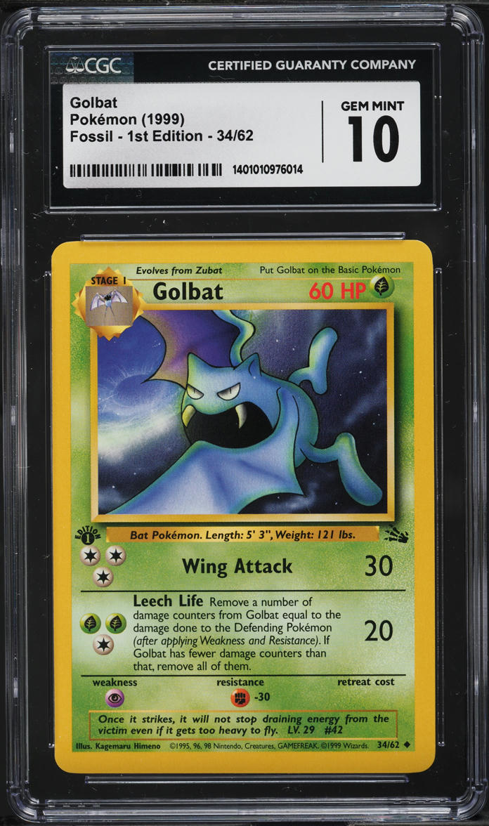 1999 Pokemon Fossil 1st Edition Golbat #34 CGC 10 GEM MINT