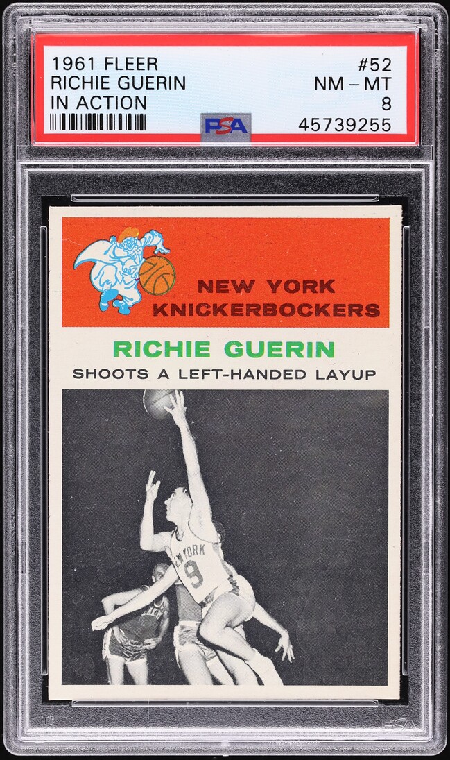 1961 Fleer Basketball Richie Guerin ROOKIE, IN ACTION #52 PSA 8 NM-MT
