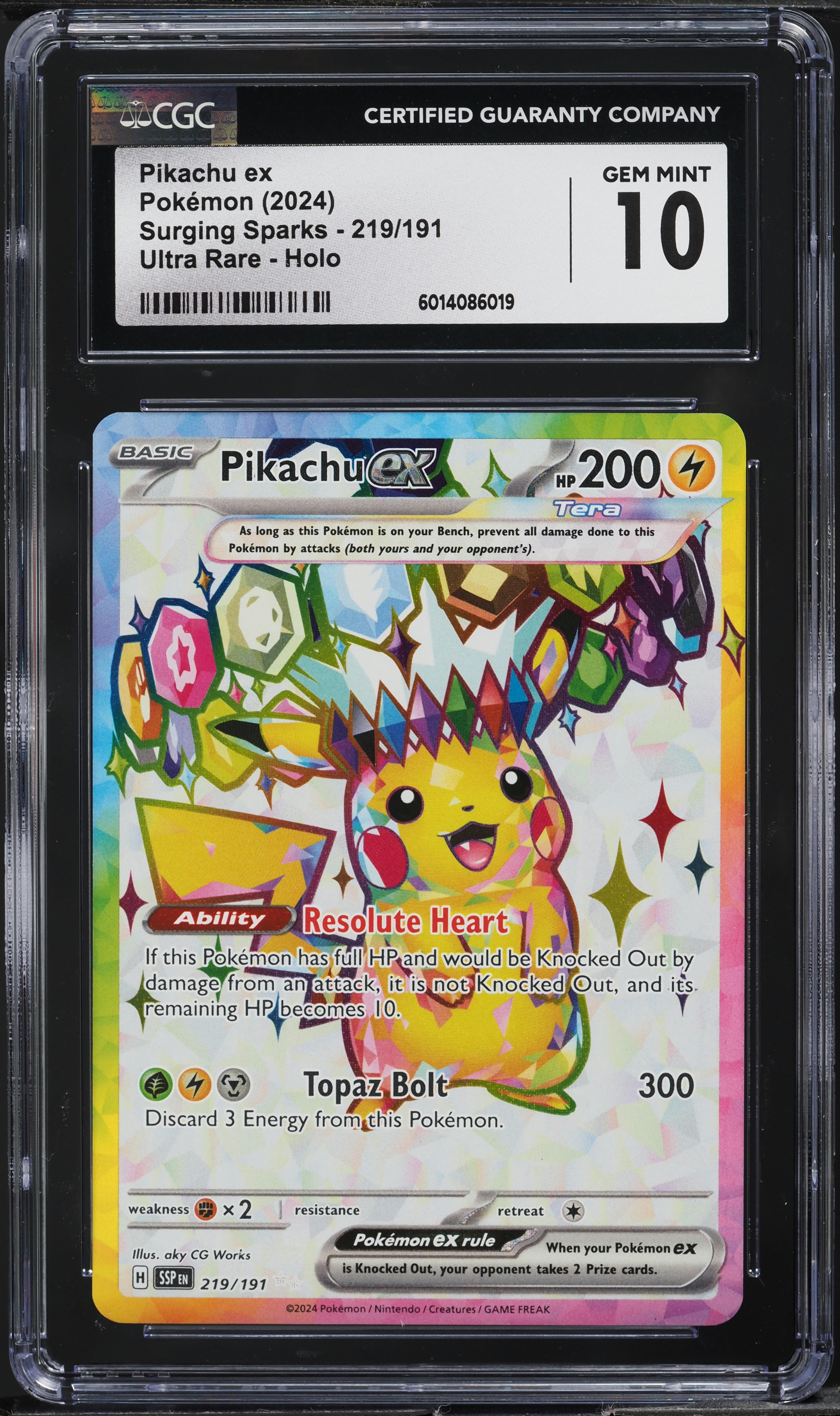 2024 Pokemon Pikachu Ex 219/191 Ultra Rare Surging Sparks PSA 10 GEM
