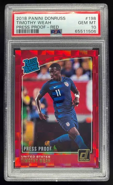 2018 Panini Donruss Press Proof Red #198 Timothy Weah RC Rated Rookie PSA 10