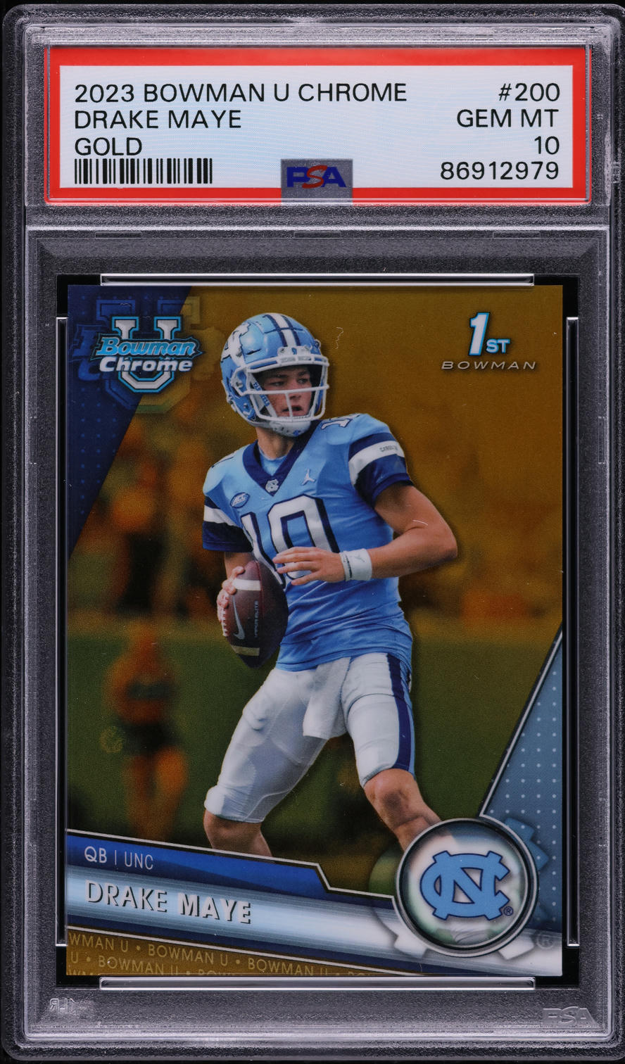 2023 Bowman University Chrome Gold Drake Maye ROOKIE /50 #200 PSA 10 GEM MINT