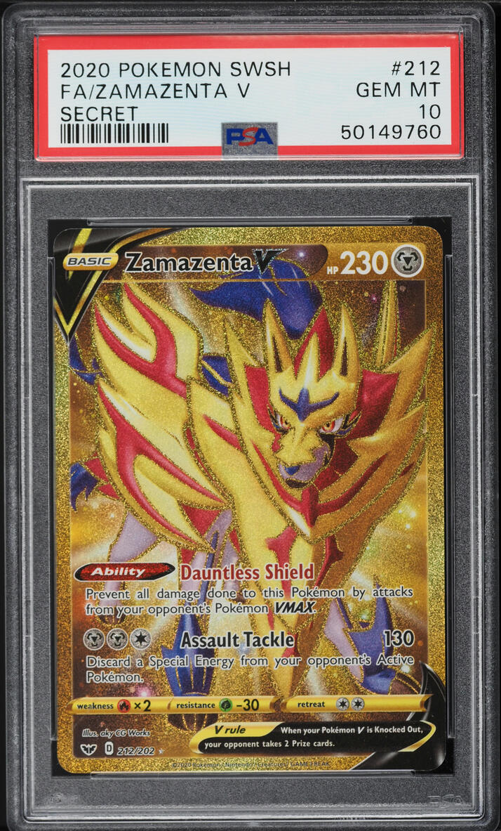2020 Pokemon Sword & Shield Secret Rare Zamazenta V #212 PSA 10 GEM MINT