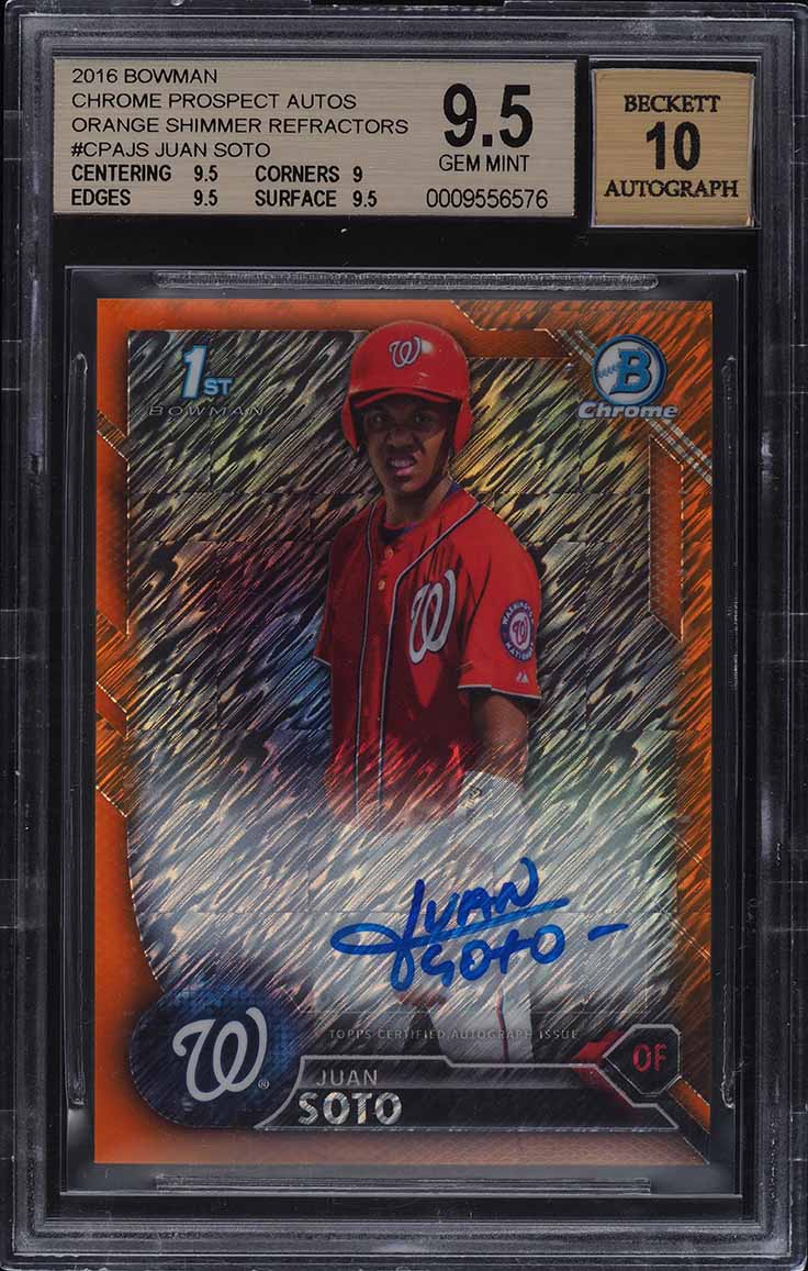 2016 Bowman Chrome Orange Shimmer Refractor Juan Soto ROOKIE AUTO /10 BGS 9.5