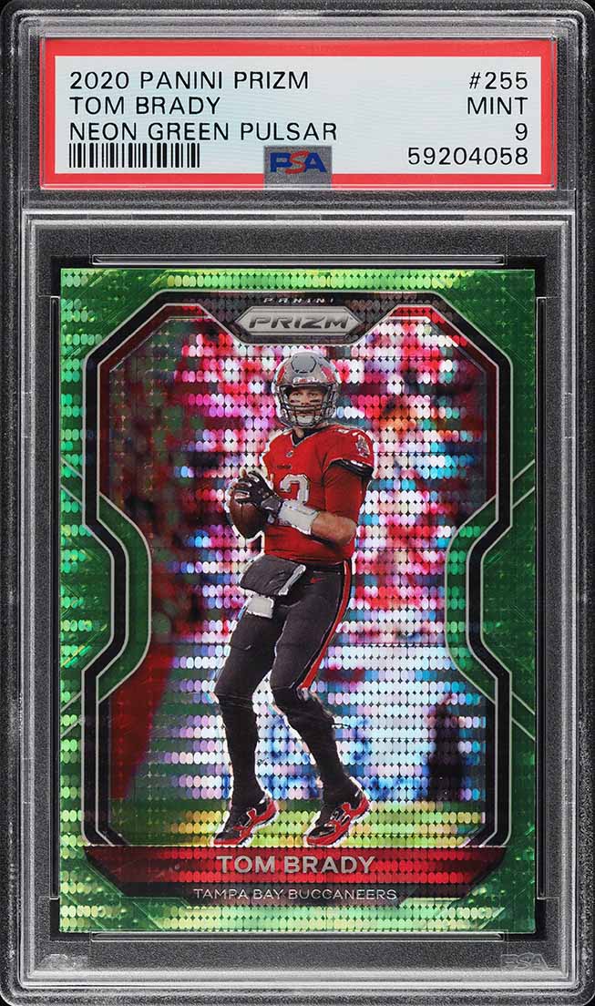 2020 Panini Prizm Neon Green Pulsar Prizms Tom Brady #255 PSA 9 MINT