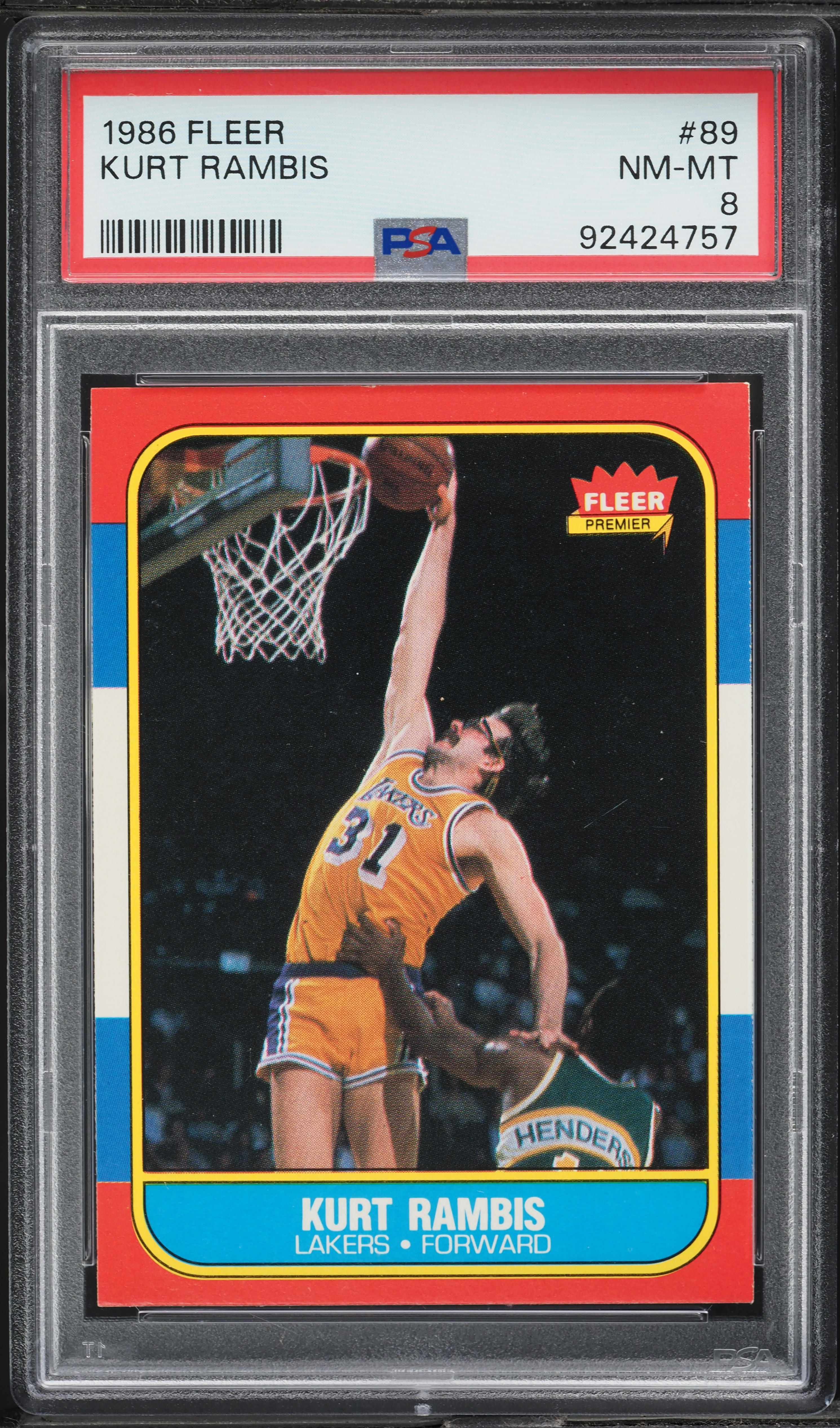 1986 Fleer Basketball Kurt Rambis ROOKIE #89 PSA 8 NM-MT