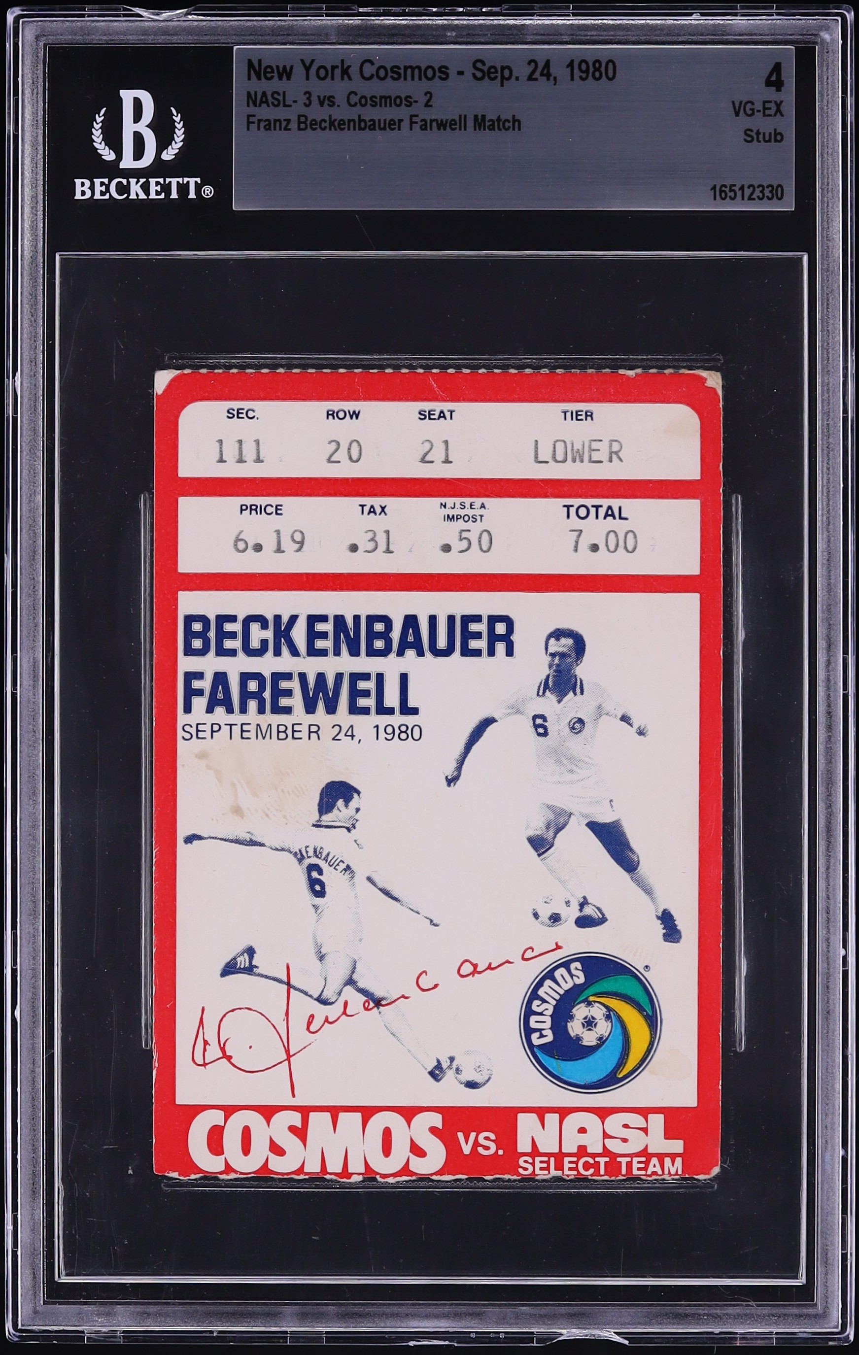 1980 New York Cosmos Ticket Stub Franz Beckenbauer Farewell Match BGS 4 VGEX