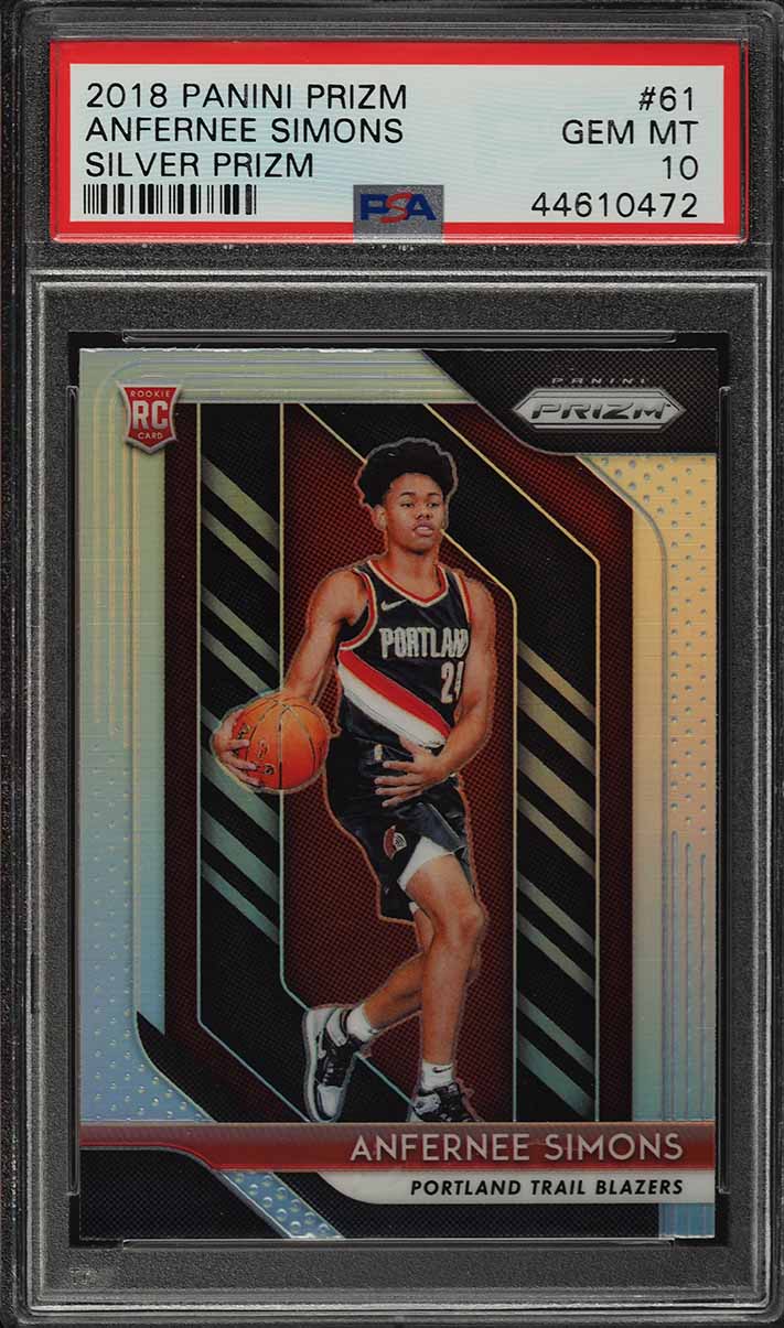 2018 Panini Prizm Silver Prizms Anfernee Simons ROOKIE RC #61 PSA 10 GEM MINT