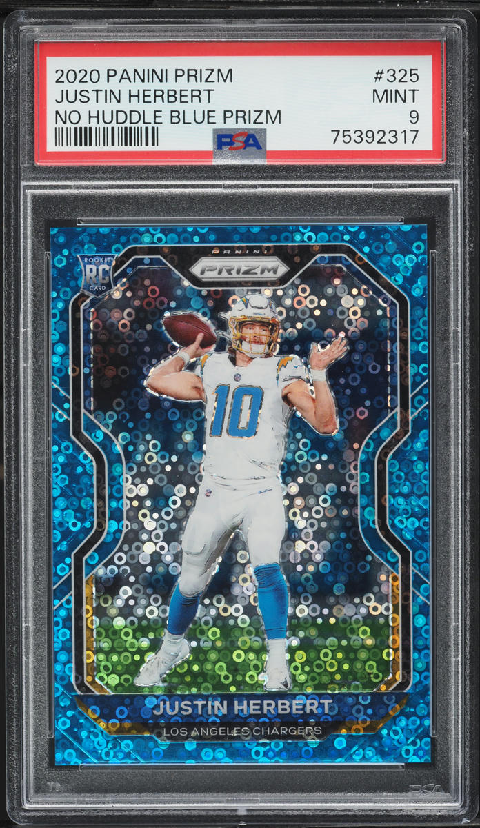 2020 Panini Prizm No Huddle Blue Justin Herbert ROOKIE /79 #325 PSA 9 MINT