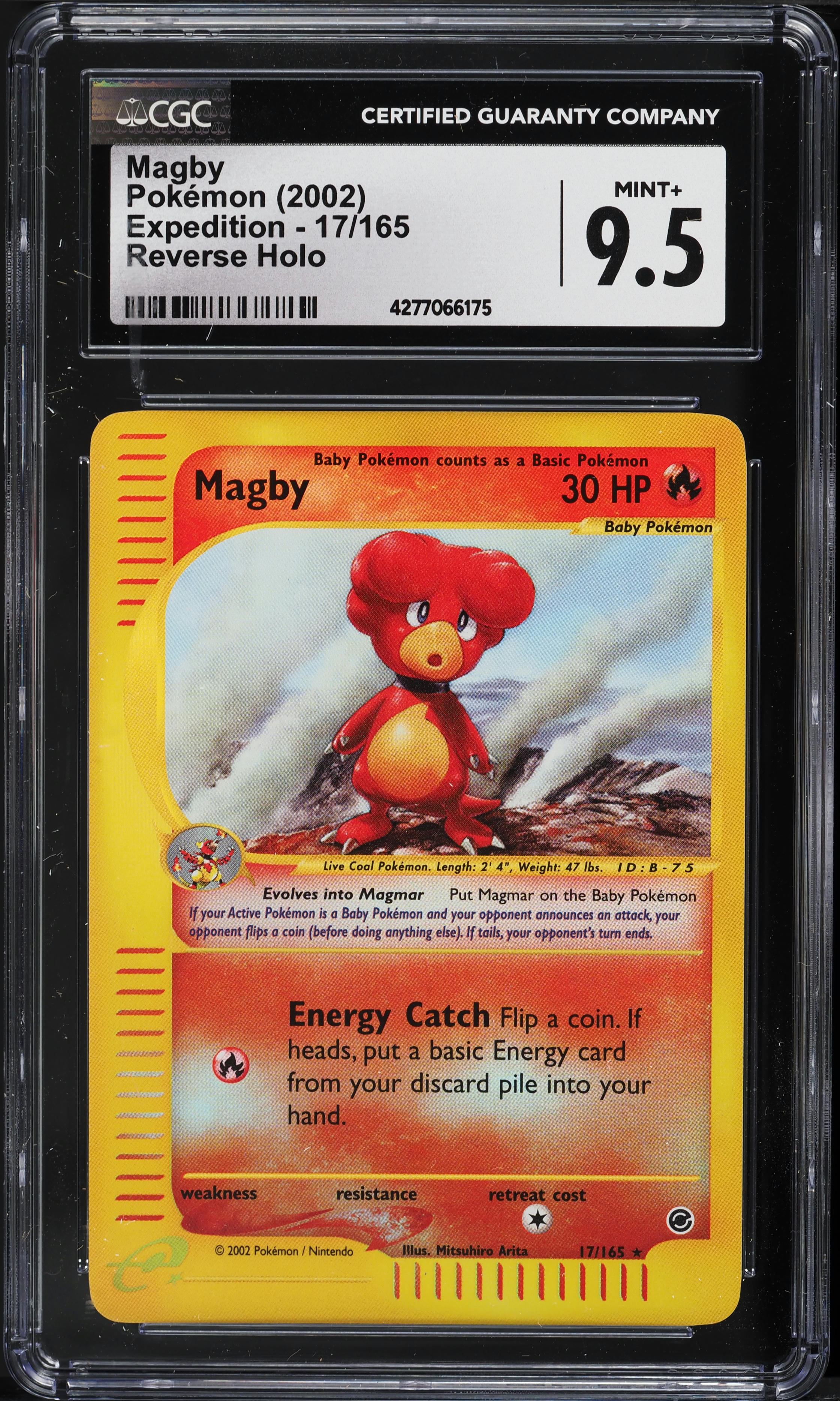 2002 Pokemon Expedition Reverse Holo Magby #17 CGC 9.5 MINT+