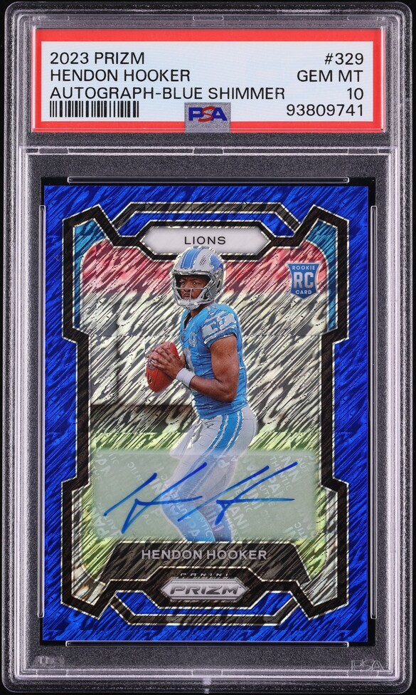 2023 Panini Prizm Blue Shimmer Hendon Hooker ROOKIE AUTO /25 #329 PSA 10 GEM