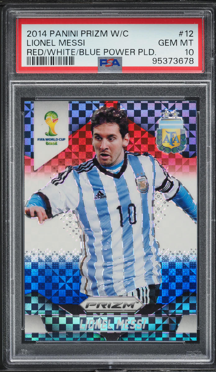 2014 Panini Prizm World Cup Red White Blue Power Plaid Lionel Messi #12 PSA 10