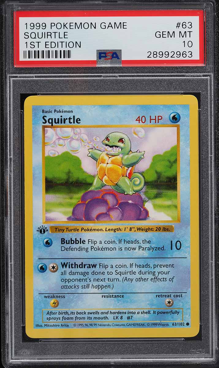 1999 Pokemon Base Set Shadowless 1st Edition Squirtle #63 PSA 10 GEM MINT