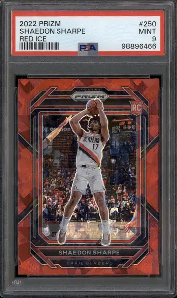 2022-23 Panini Prizm Prizms Red Ice #250 Shaedon Sharpe RC PSA 9