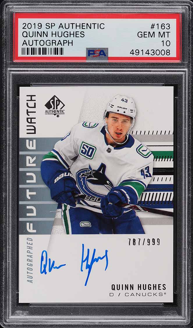 2019 SP Authentic Quinn Hughes ROOKIE AUTO /999 #163 PSA 10 GEM MINT