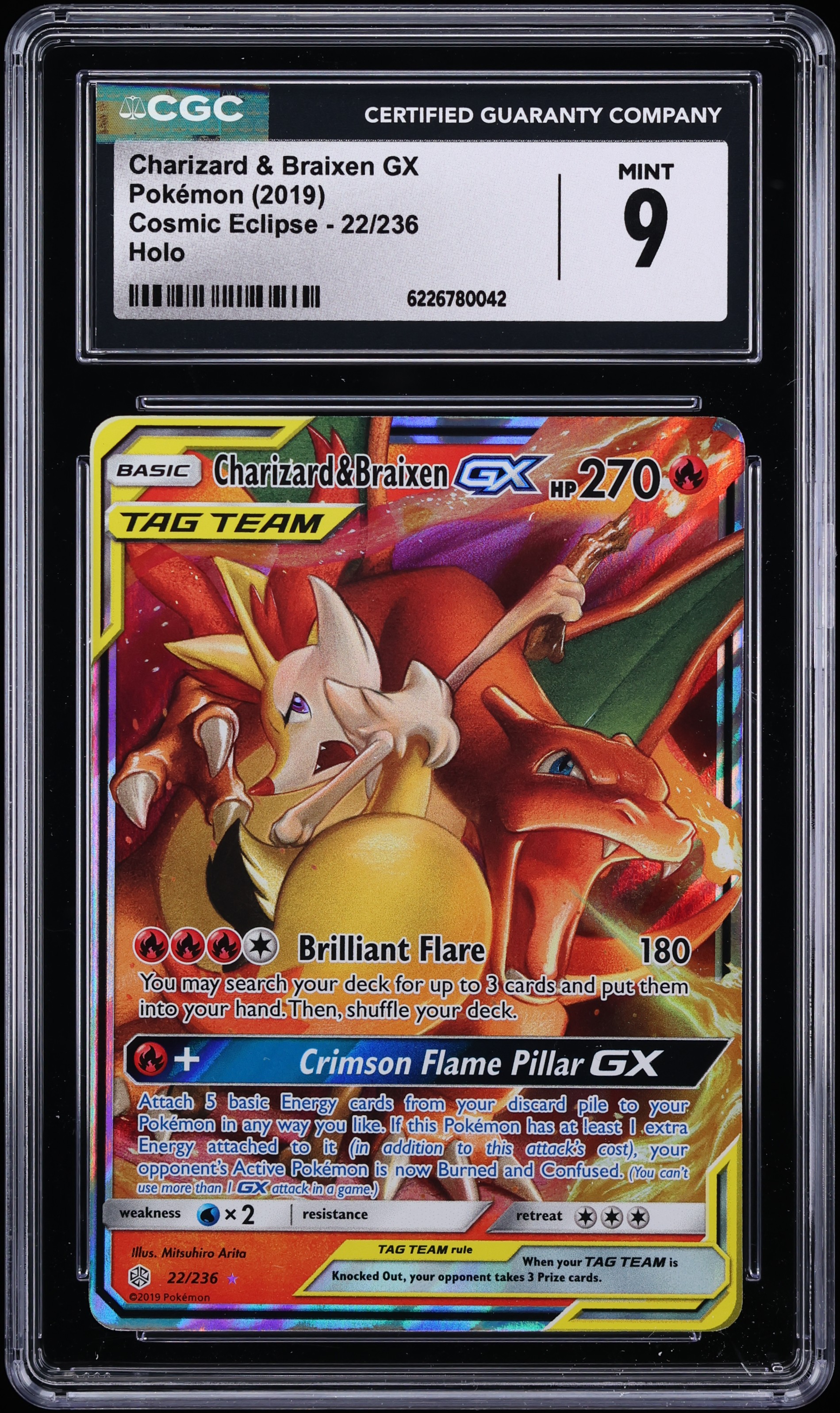 2019 Pokemon Sun & Moon Cosmic Eclipse Holo Charizard & Braixen GX #22 CGC 9 MINT