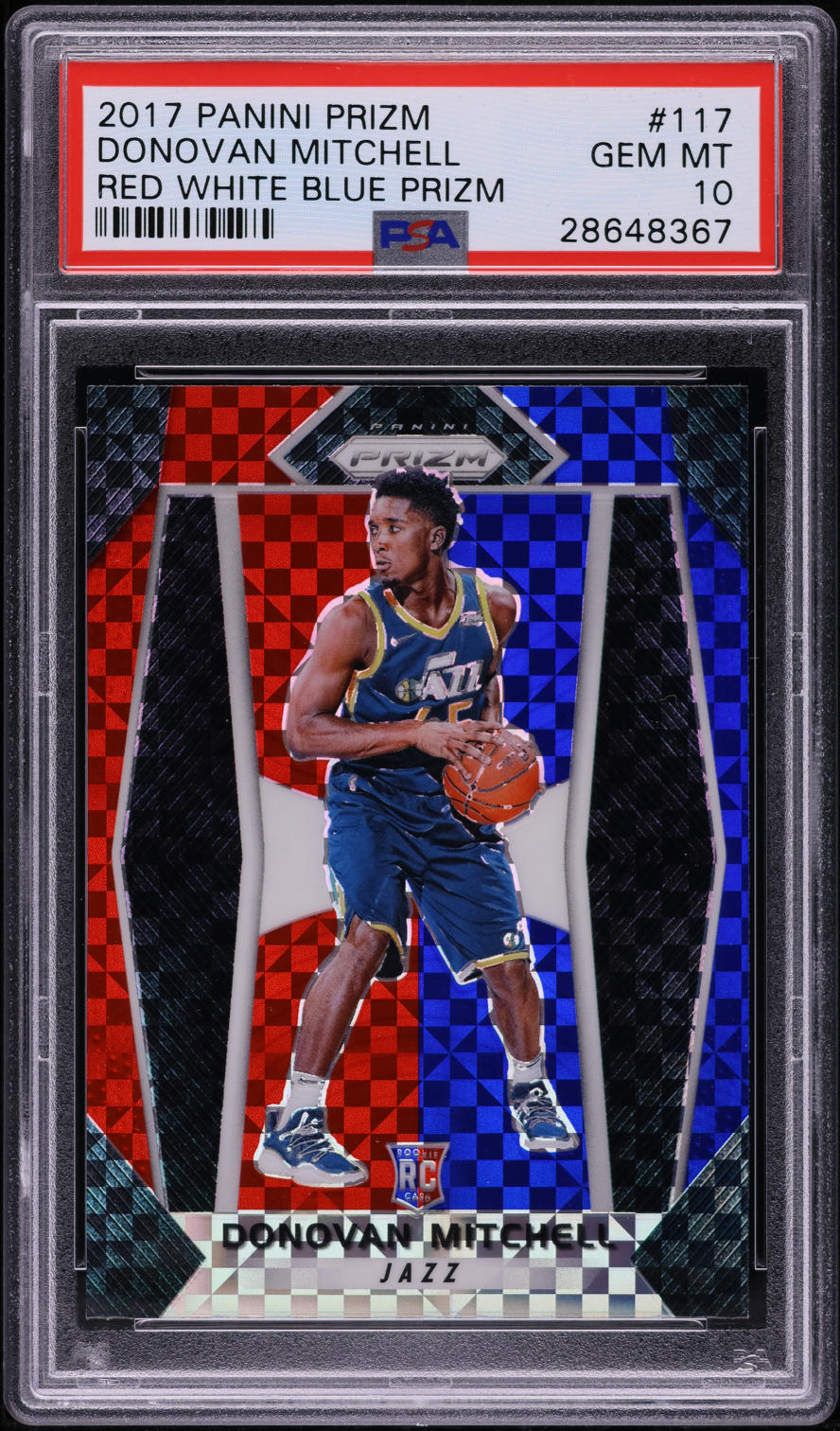 2017 Panini Prizm Red White Blue Donovan Mitchell ROOKIE #117 PSA 10 GEM MINT