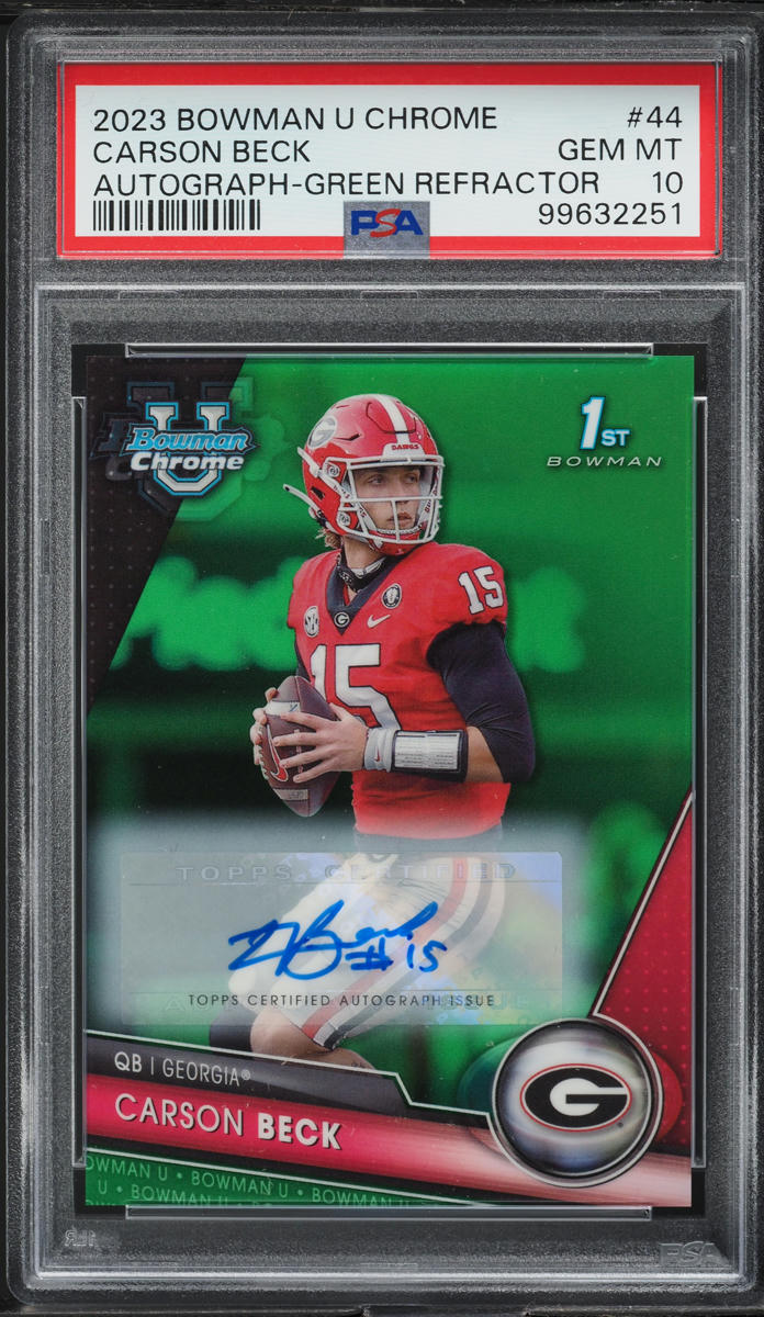 2023 Bowman University Chrome Green Refractor Carson Beck AUTO /99 #44 PSA 10