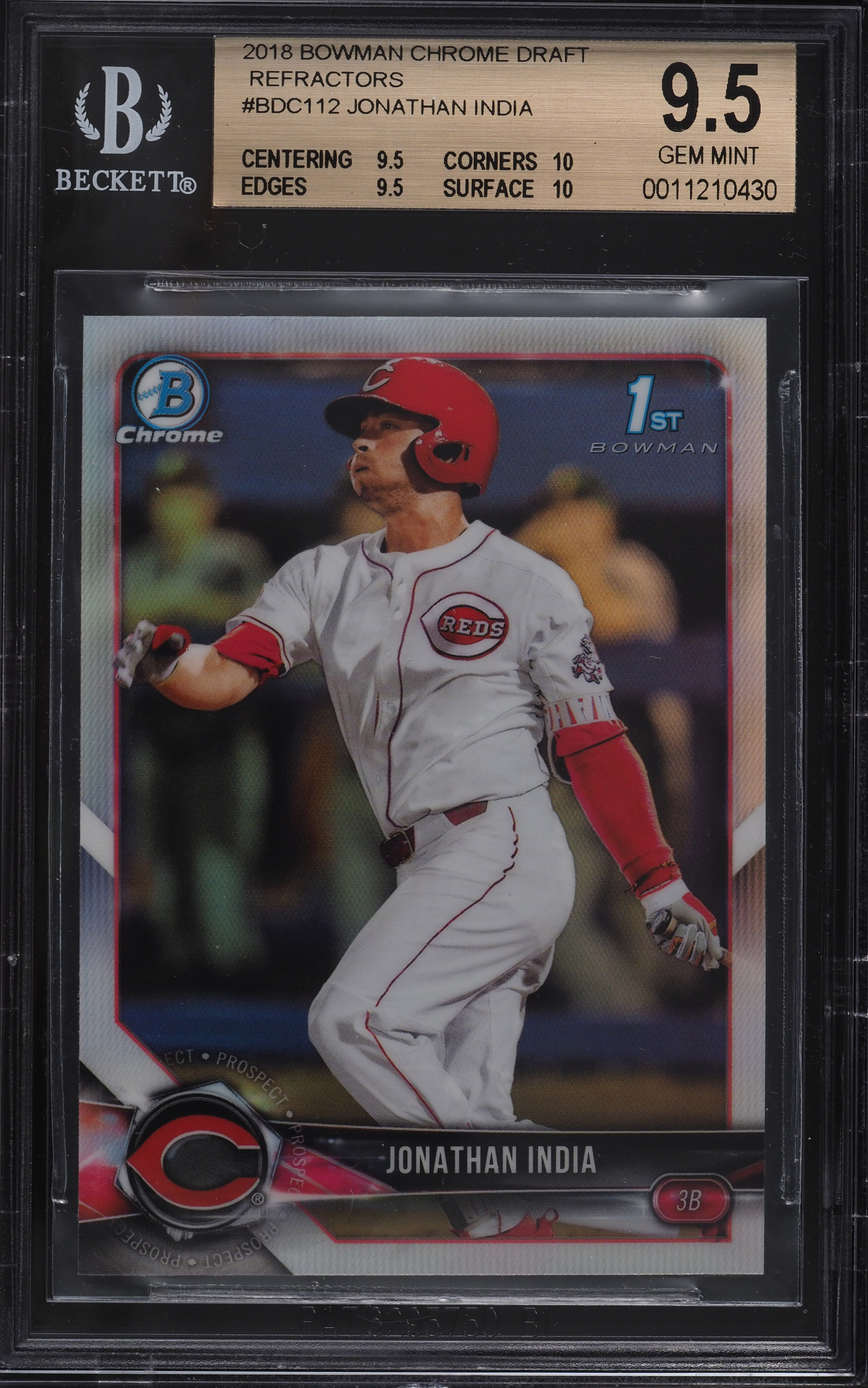 2018 Bowman Chrome Draft Refractor Jonathan India ROOKIE #BDC112 BGS 9.5 GEM