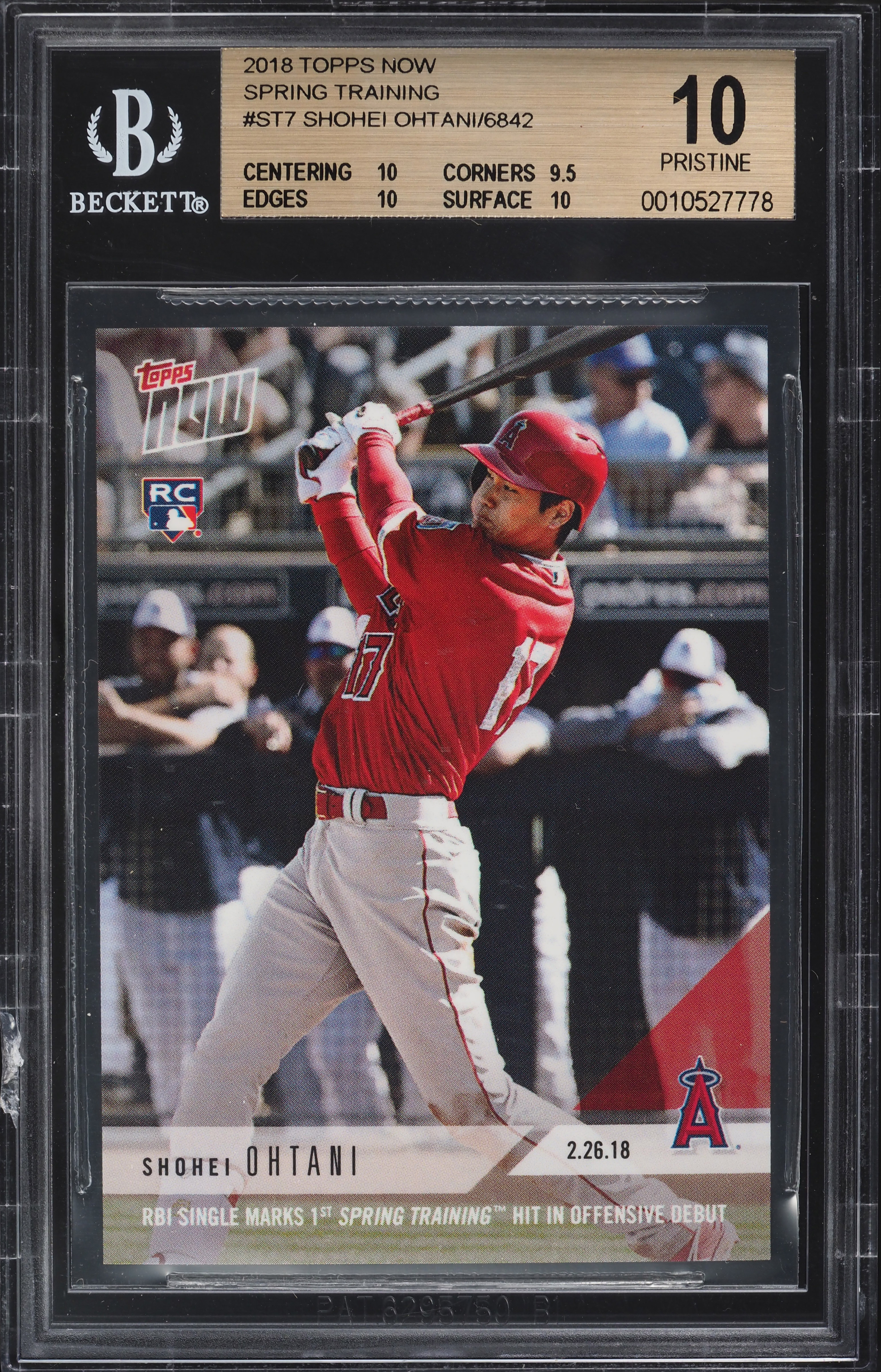 2018 Topps Now Spring Training Shohei Ohtani ROOKIE #ST7 BGS 10 PRISTINE