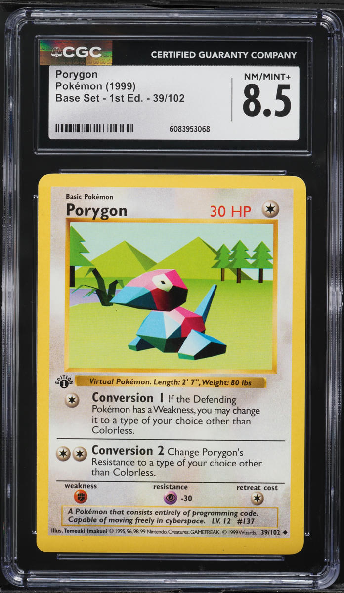 1999 Pokemon Base Set Shadowless 1st Edition Porygon #39 CGC 8.5 NM-MT+