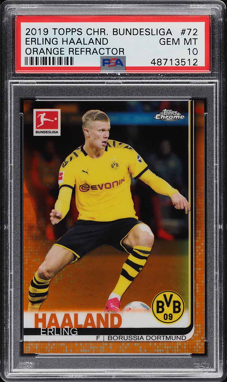 2019 Topps Chrome Bundesliga Orange Refractor Erling Haaland RC /25 #72 PSA 10
