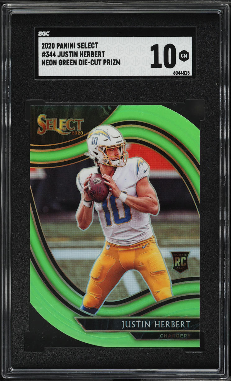 2020 Select Field Level Neon Green Prizm Die-Cut Justin Herbert RC #344 SGC 10