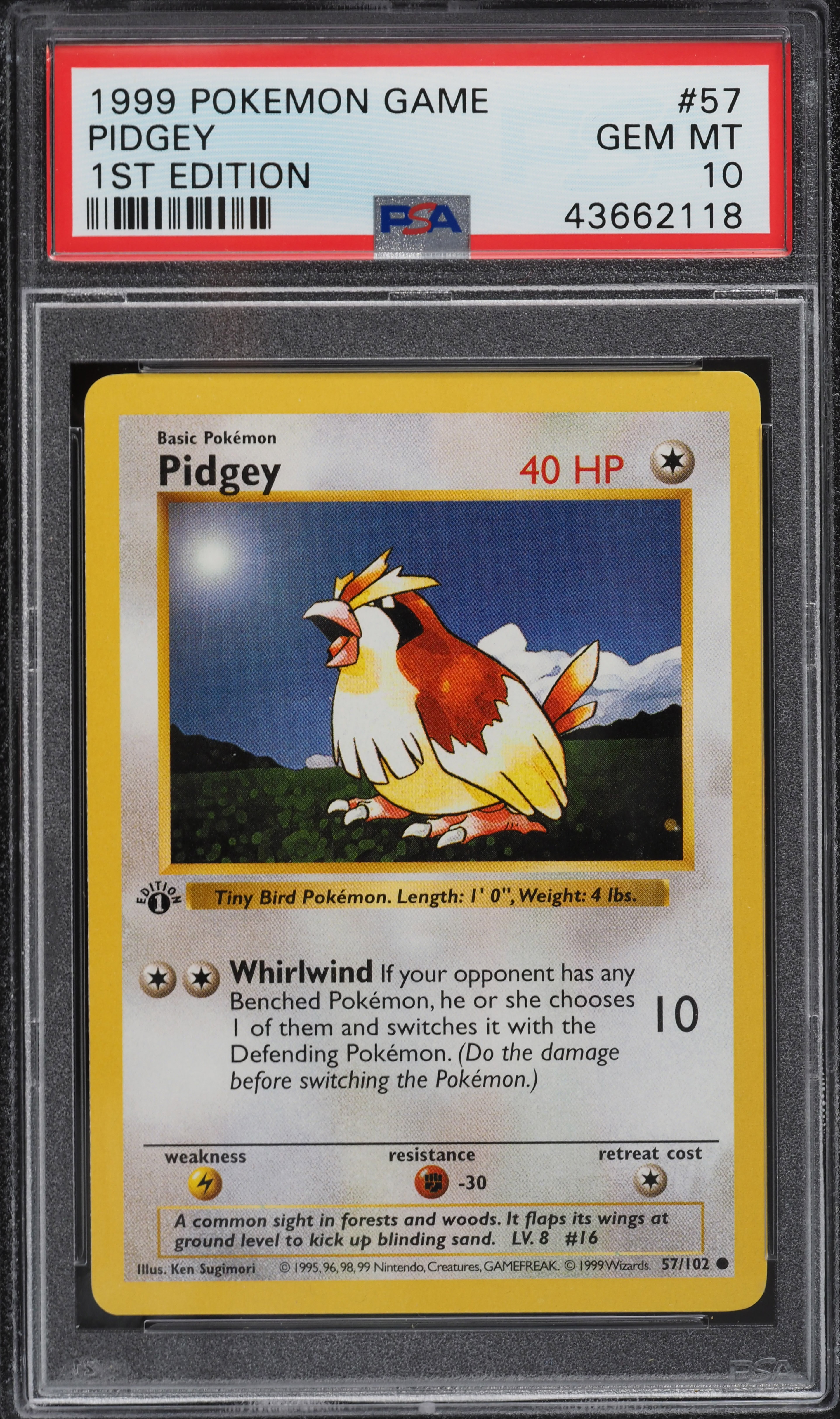 1999 Pokemon Base Set Shadowless 1st Edition Pidgey #57 PSA 10 GEM MINT