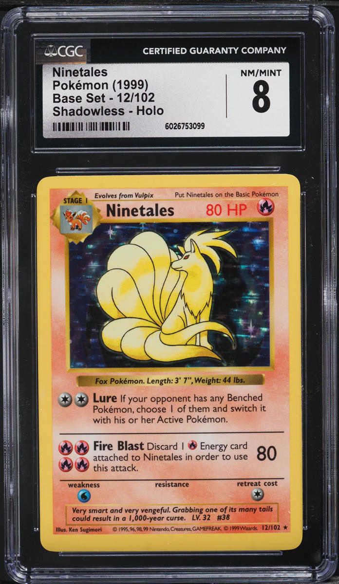 1999 Pokemon Base Set Shadowless Holo Ninetales #12 CGC 8 NM-MT