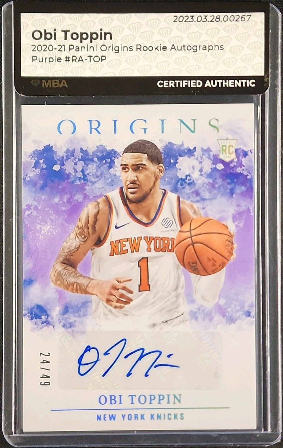2020 Panini Origins Purple Obi Toppin ROOKIE AUTO /49 #RA-TOP MBA AUTH