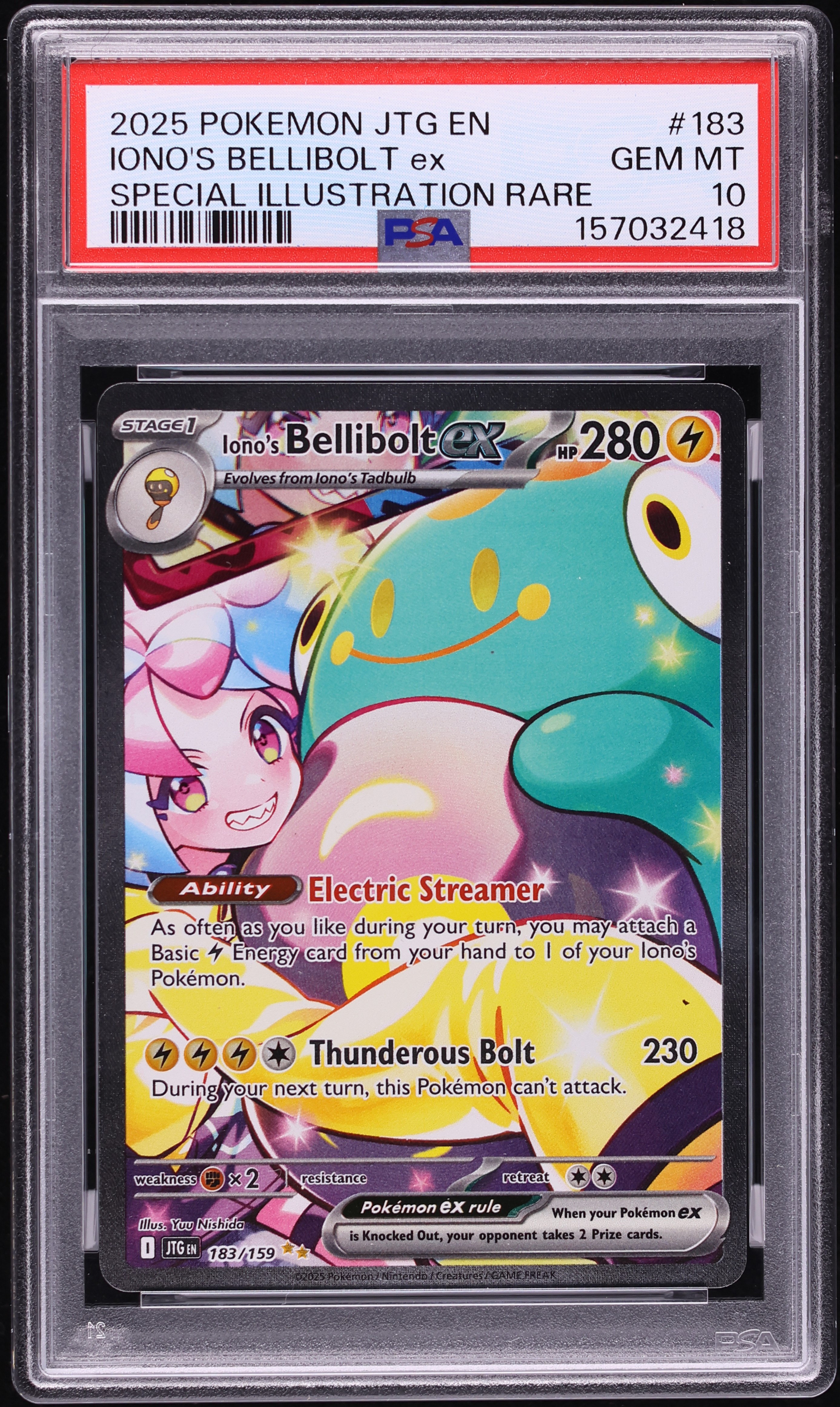 2025 Pokemon Scarlet & Violet Journey Together SIR Iono's Bellibolt Ex #183 PSA 10 GEM MINT