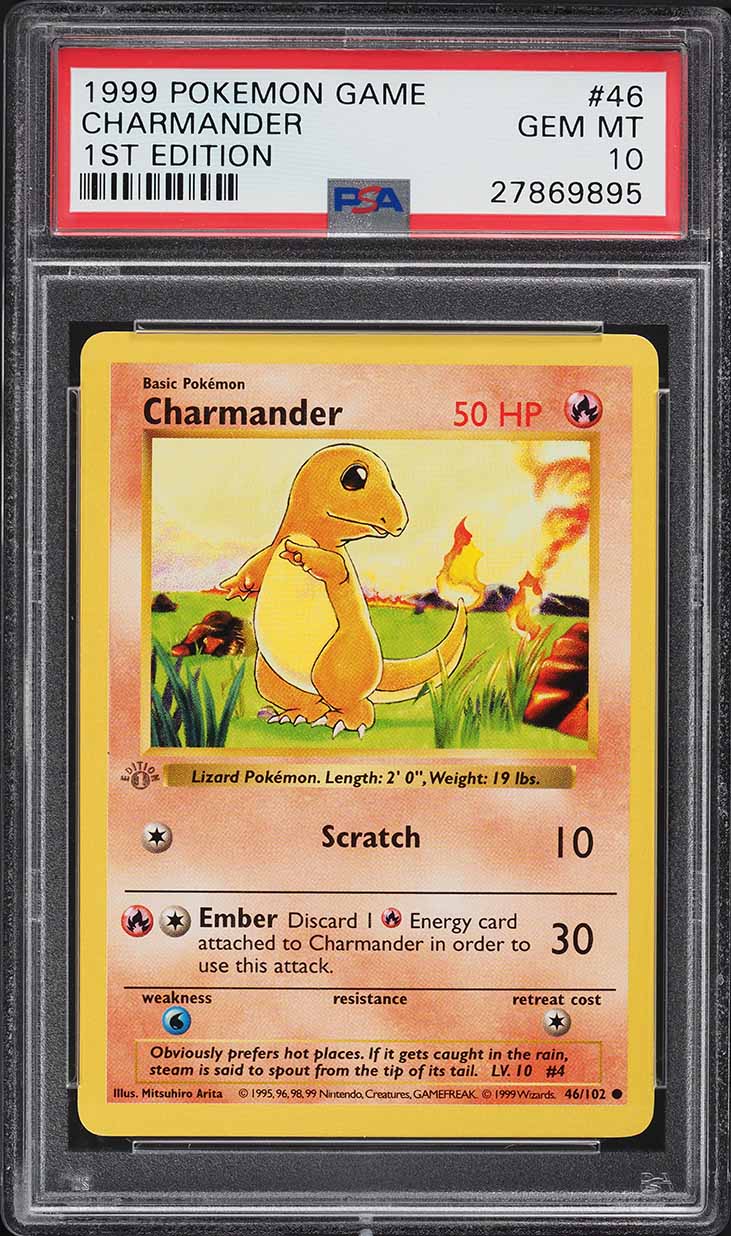 1999 Pokemon Base Set Shadowless 1st Edition Charmander #46 PSA 10 GEM MINT
