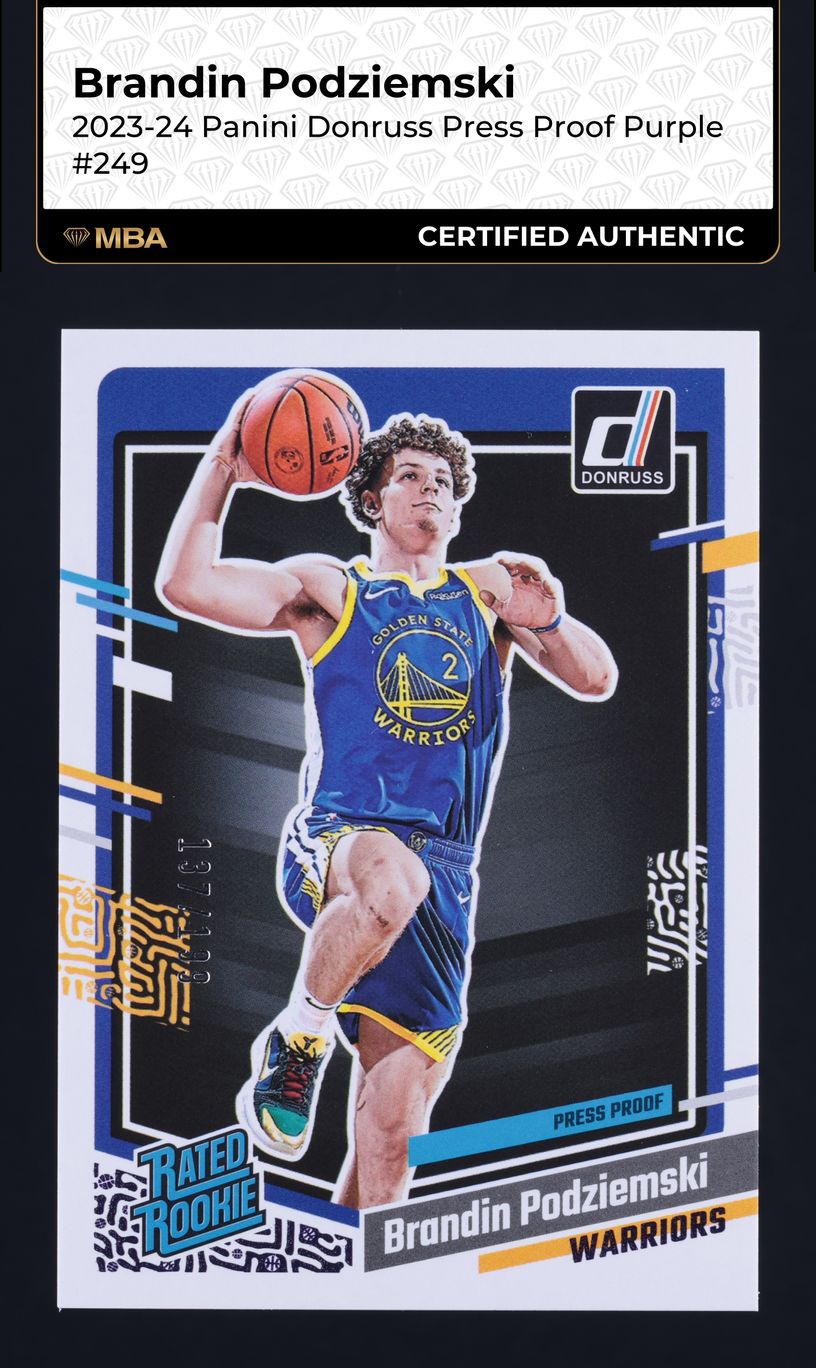 2023 Donruss Press Proof Purple Brandin Podziemski ROOKIE /199 #249 MBA AUTH