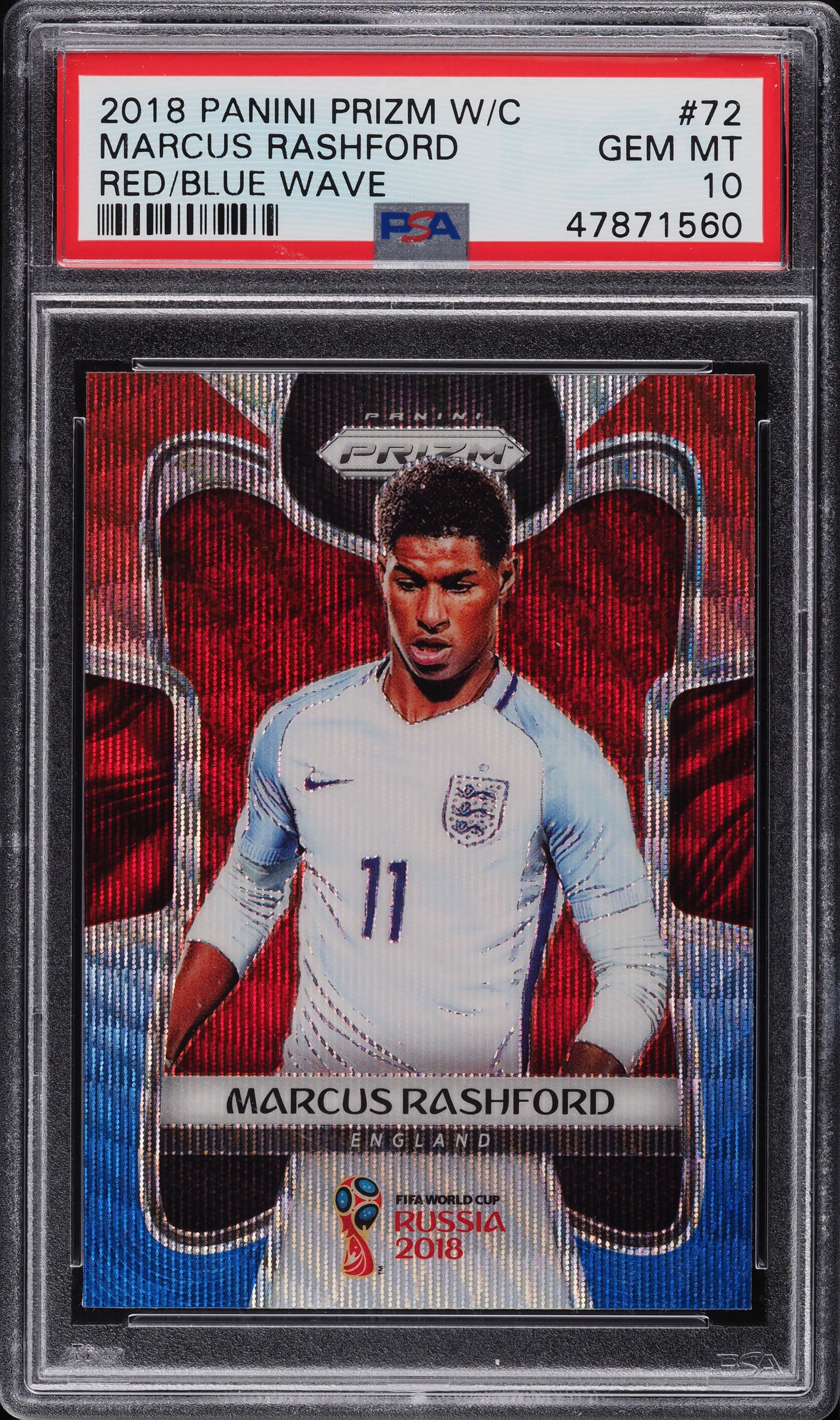 2018 Panini Prizm World Cup Red Blue Wave Marcus Rashford #72 PSA 10 GEM MINT