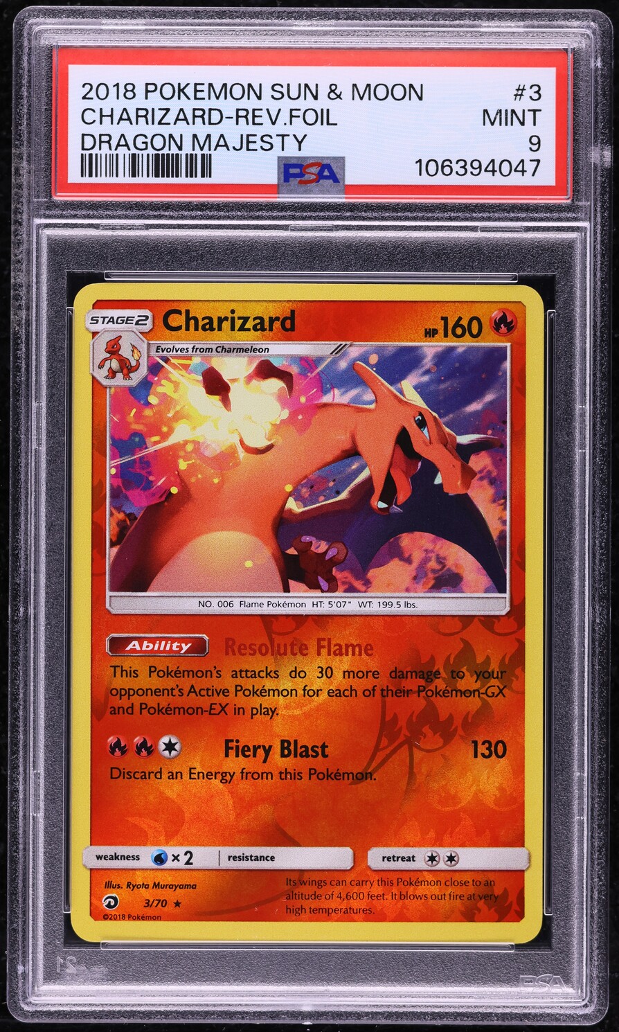 2018 Pokemon Sun & Moon Dragon Majesty Reverse Holo Charizard #3 PSA 9 MINT