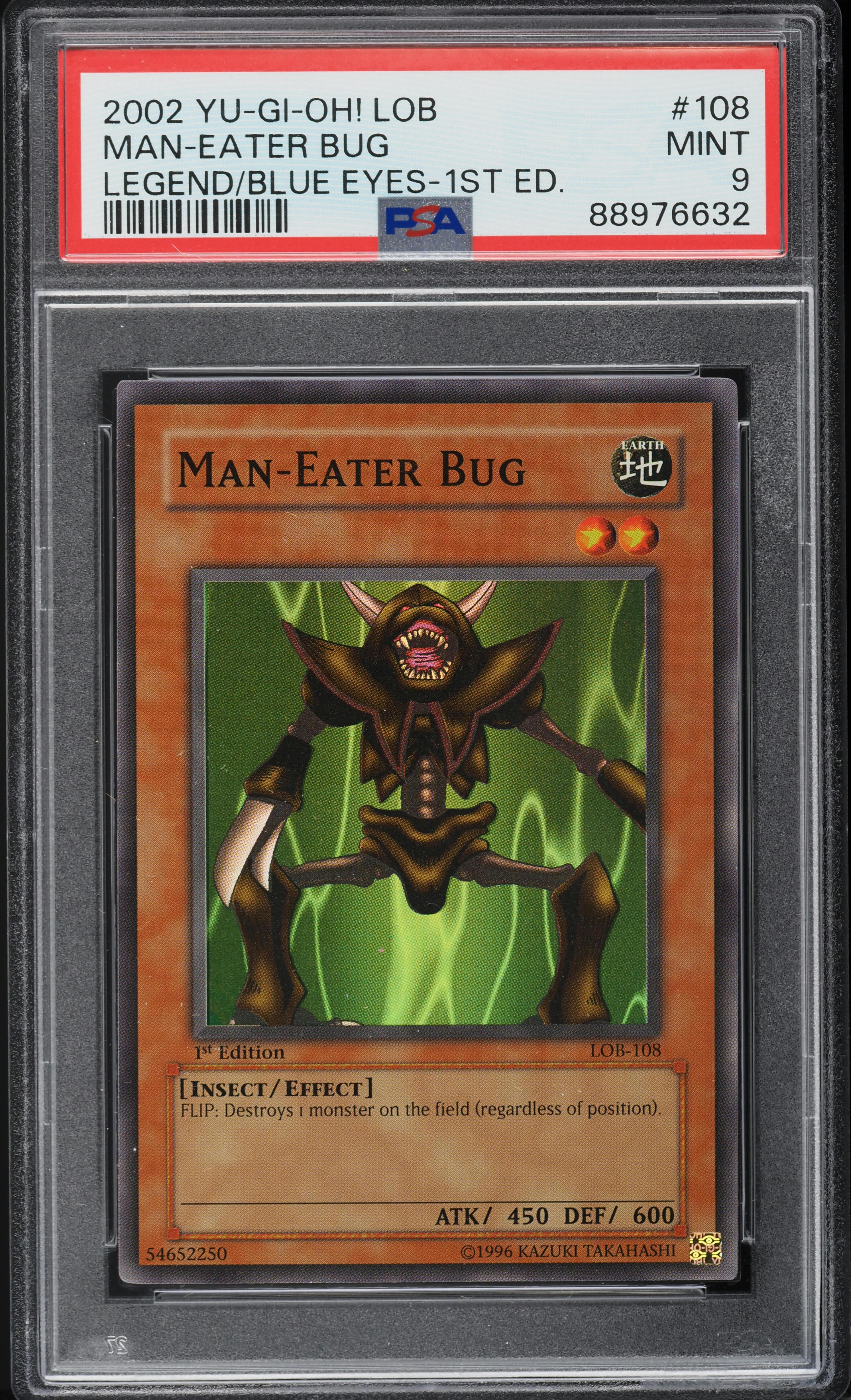 2002 Yu-Gi-Oh! Legend Of Blue Eyes 1st Edition Man-Eater Bug #LOB-108 PSA 9 MINT