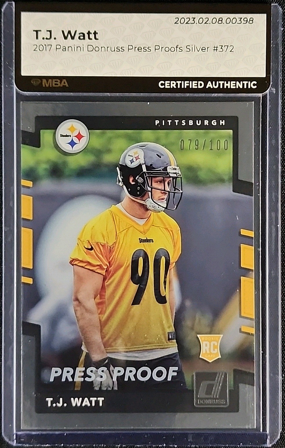 2017 Donruss Press Proof Silver T.J. Watt ROOKIE /100 #372 MBA AUTH