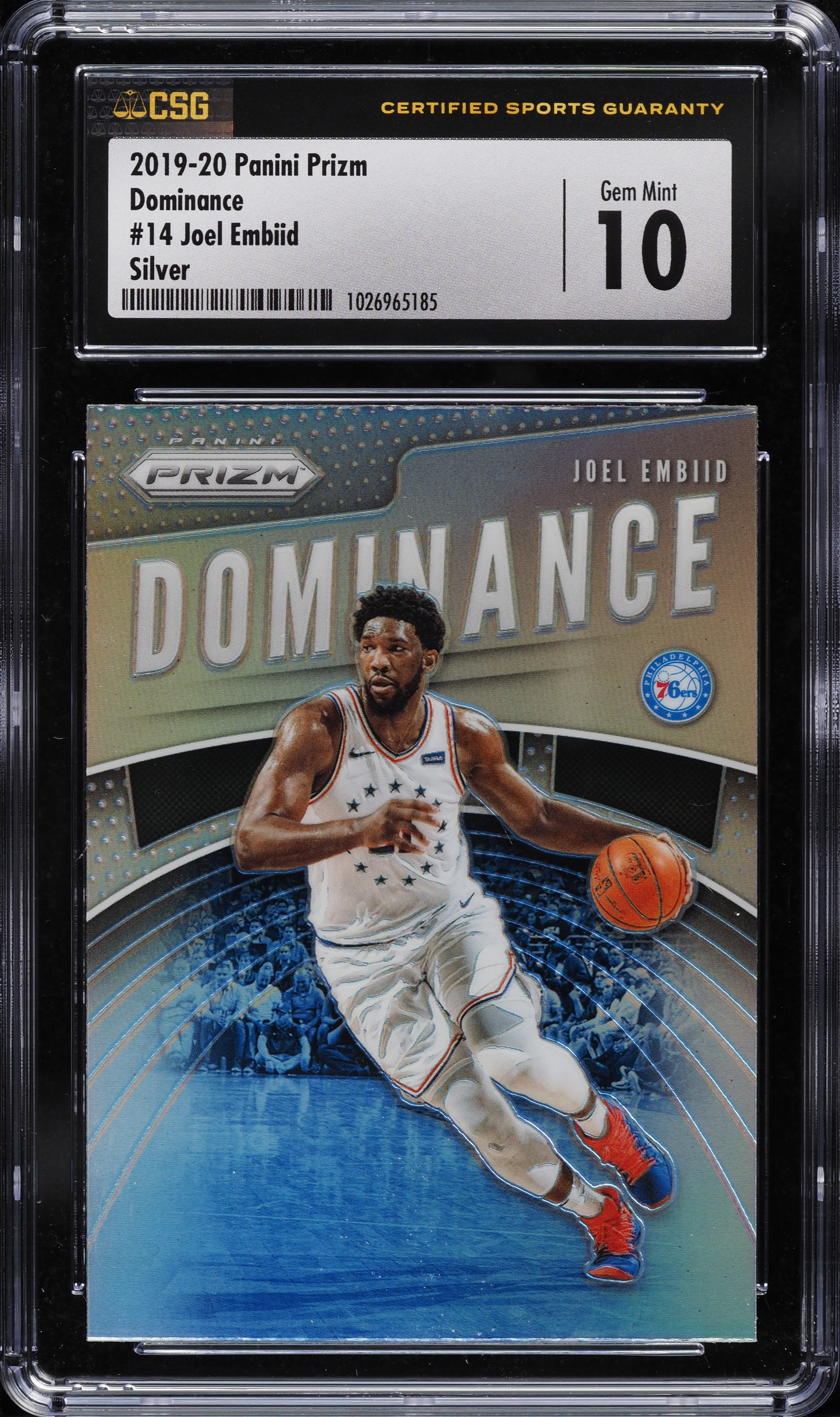 2019 Panini Prizm Dominance Silver Prizms Joel Embiid #14 CSG 10 GEM MINT