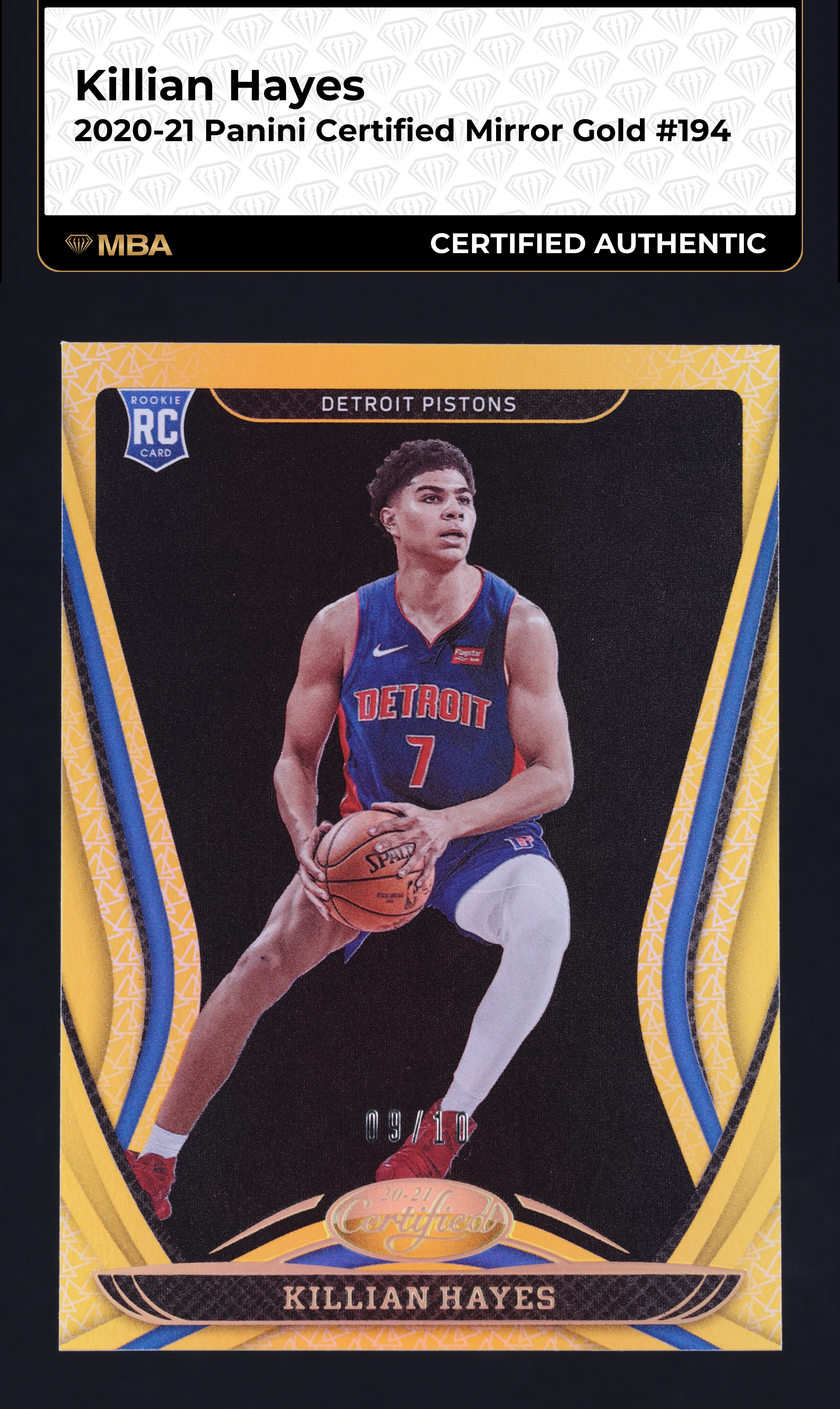 2020 Panini Certified Mirror Gold Killian Hayes ROOKIE /10 #194 MBA AUTH