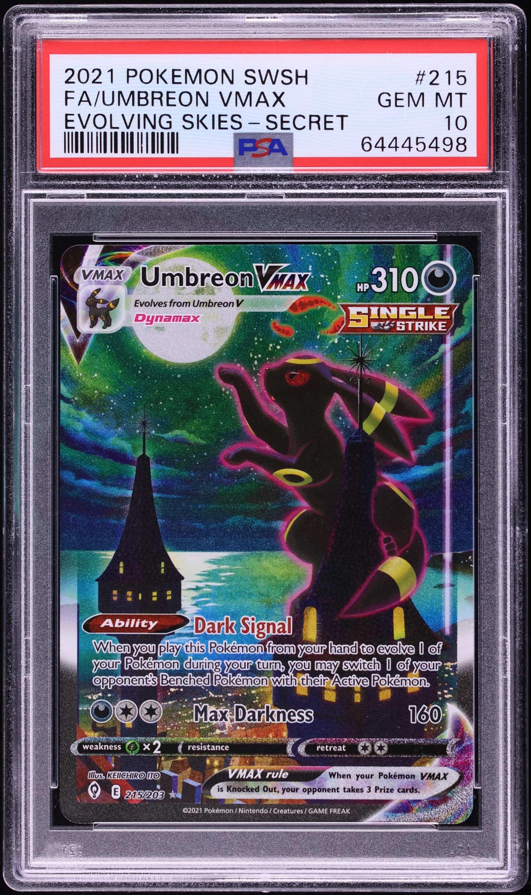 2021 Pokemon Sword & Shield Evolving Skies SEC Umbreon VMAX #215 PSA 10 GEM MINT