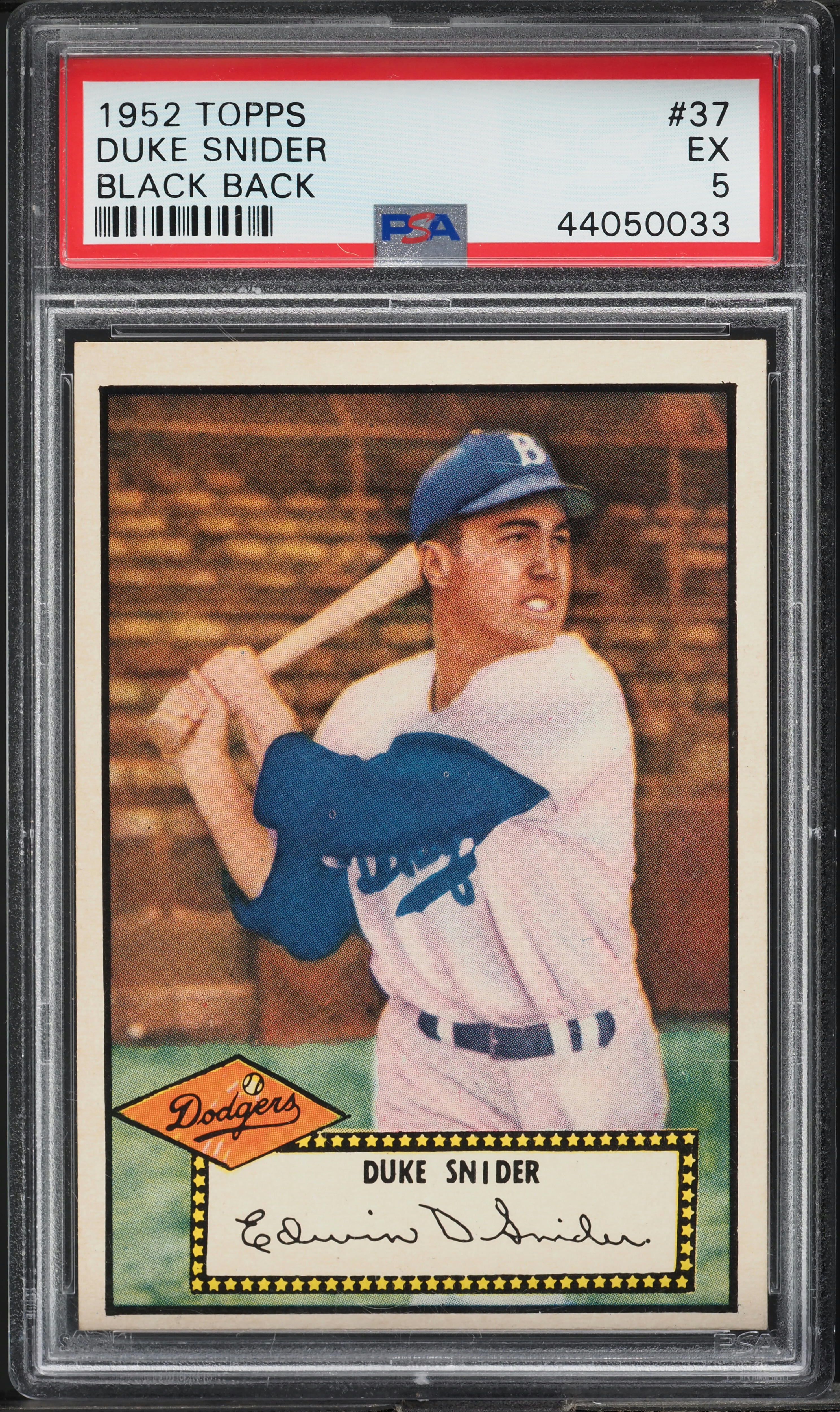 1952 Topps Duke Snider BLACK BACK #37 PSA 5 EX