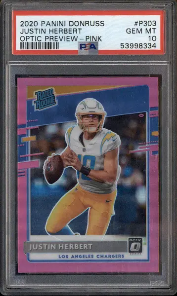 2020 Panini Donruss Optic Pink Prizm #153 Justin Herbert RC PSA 10