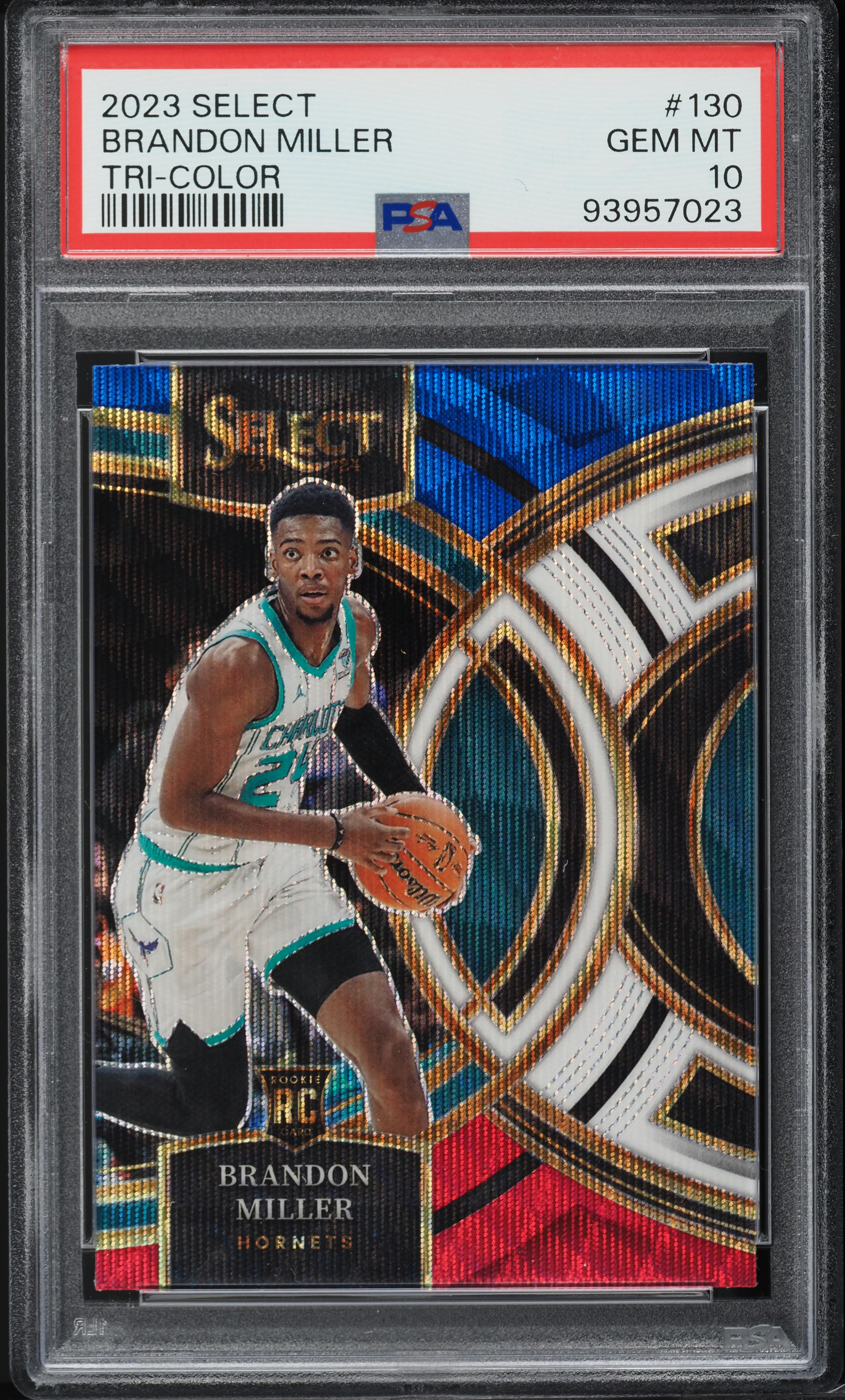 2023 Select Premier Tri-Color Prizm Brandon Miller ROOKIE #130 PSA 10 GEM MINT