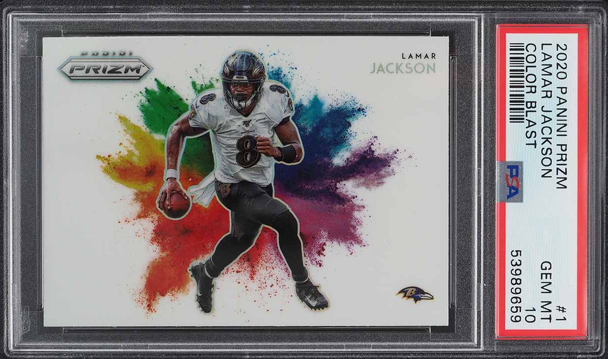 2020 Panini Prizm Color Blast Lamar Jackson #1 PSA 10 GEM MINT