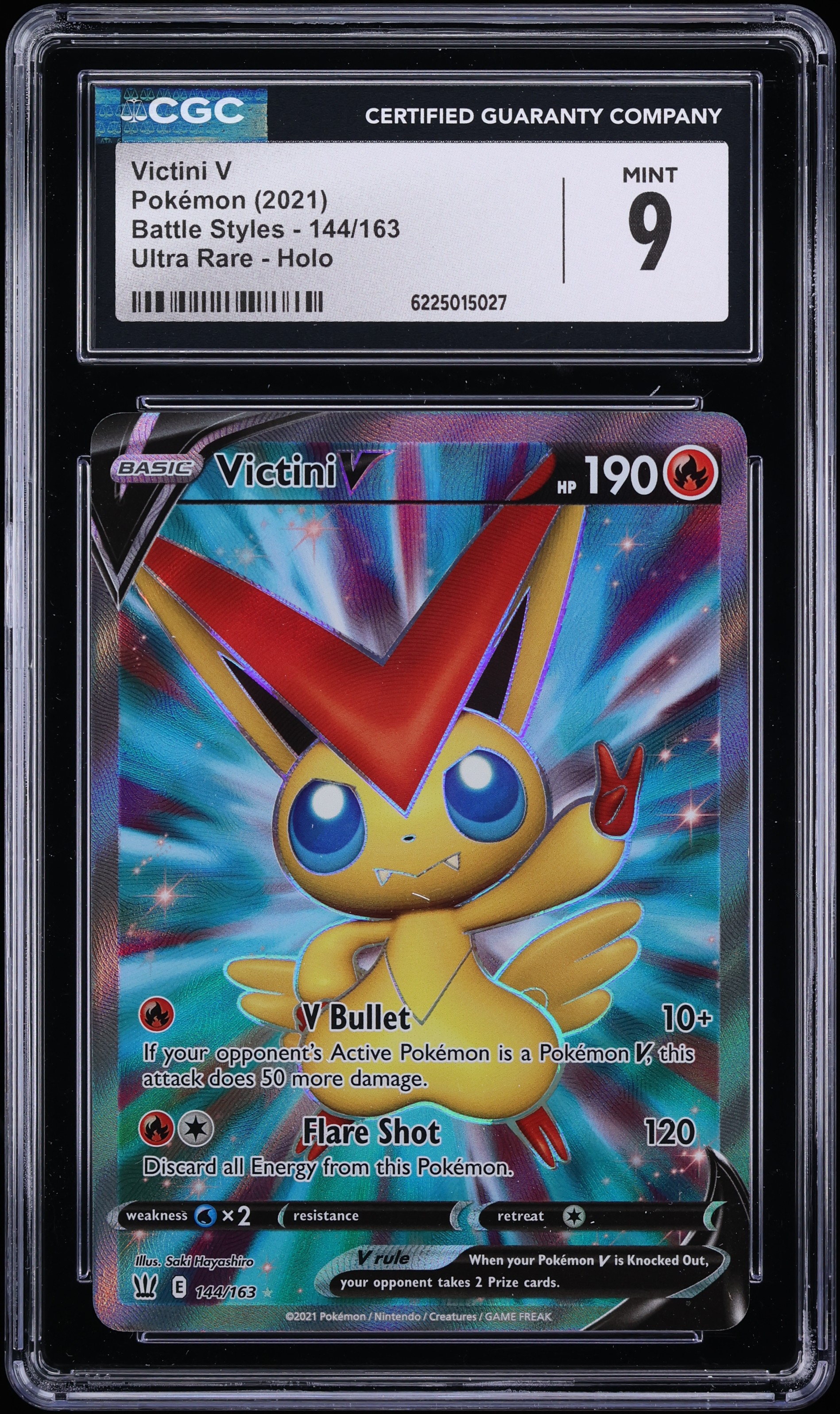 2021 Pokemon Sword & Shield Battle Styles Full Art Victini V #144 CGC 9 MINT