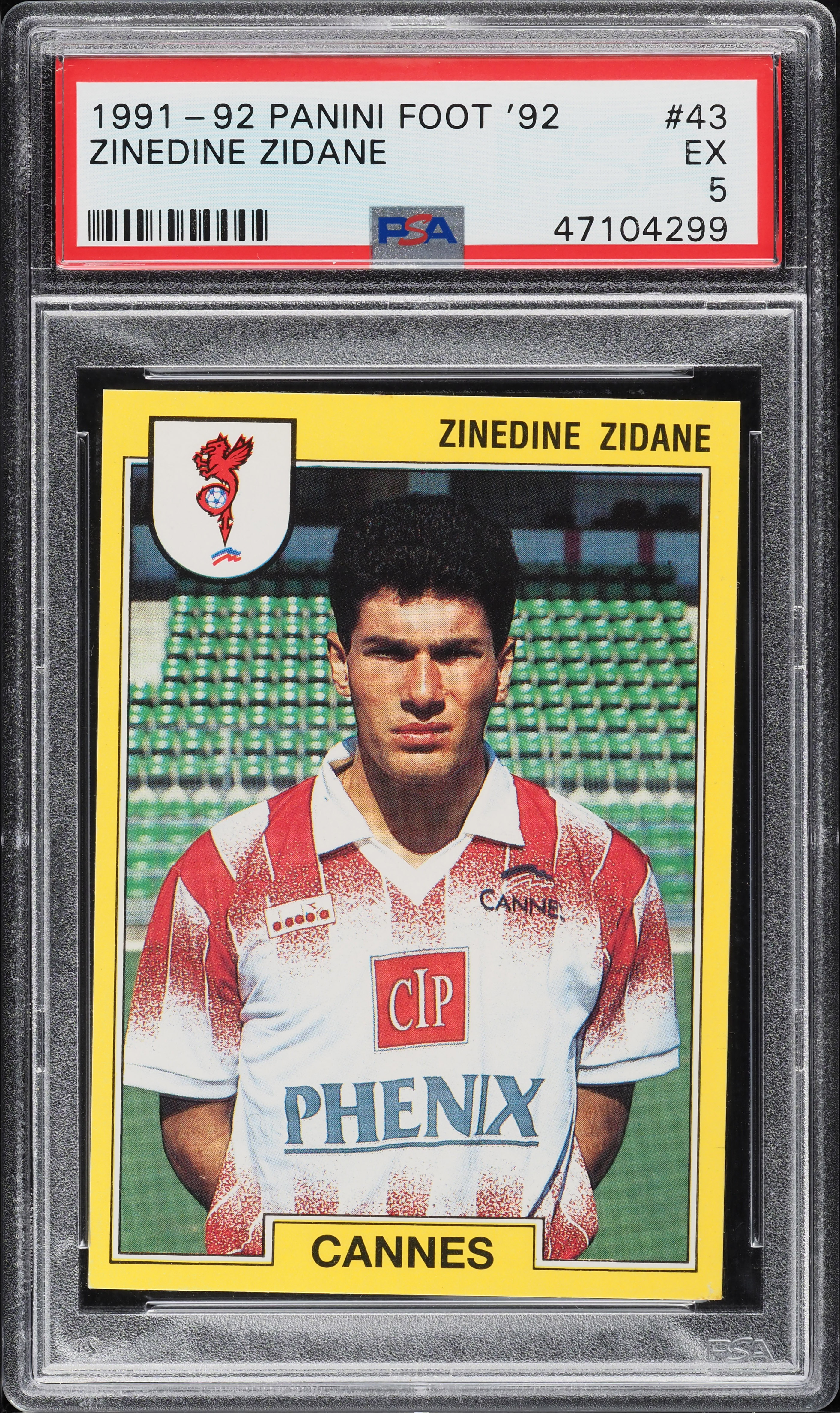 1991 Panini Foot '92 Soccer Zinedine Zidane ROOKIE #43 PSA 5 EX