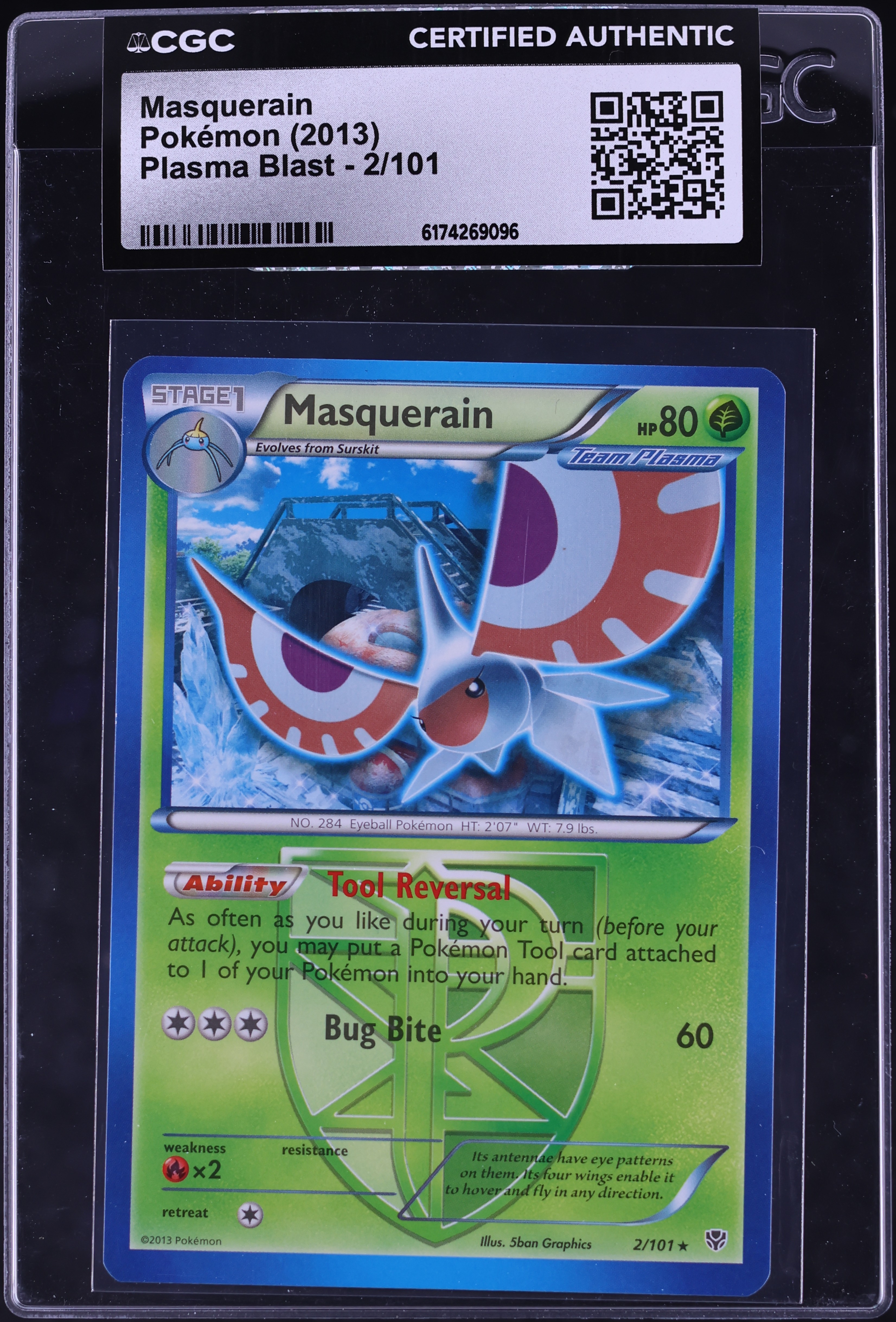 2013 Pokemon Black & White Plasma Blast Masquerain #2 CGC AUTH