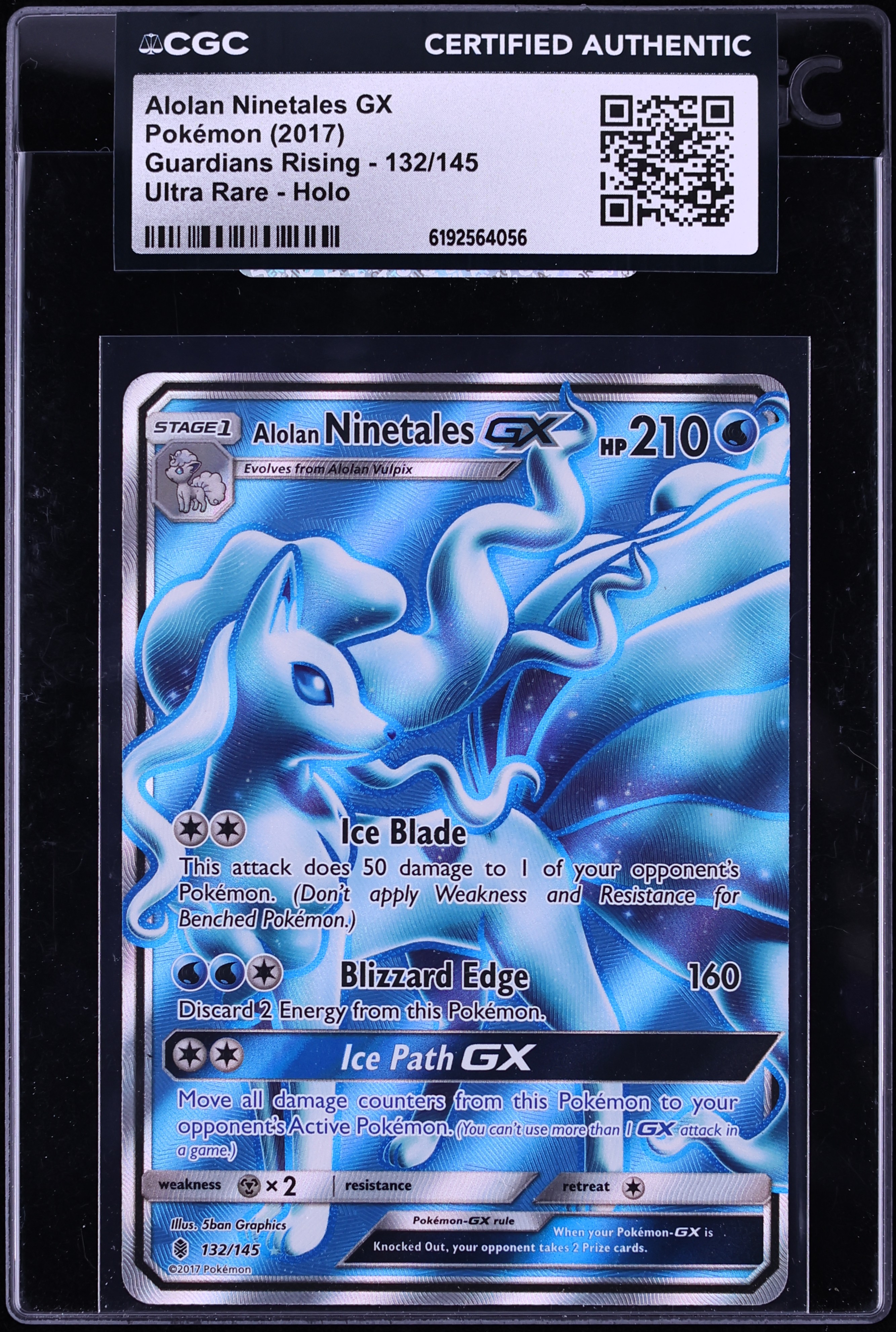 2017 Pokemon Sun & Moon Guardians Rising Full Art Alolan Ninetales Gx #132 CGC AUTH