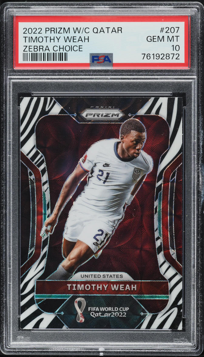 2022 Panini Prizm World Cup Qatar Zebra Choice Timothy Weah #207 PSA 10 GEM MINT